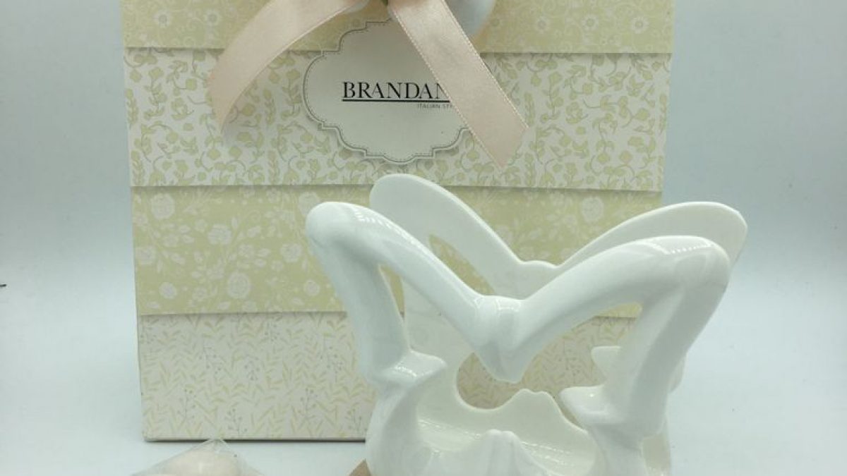 Portatovaglioli Farfalla BRANDANI - Porcellana Bianca Con Supporto Bamb&ugrave;