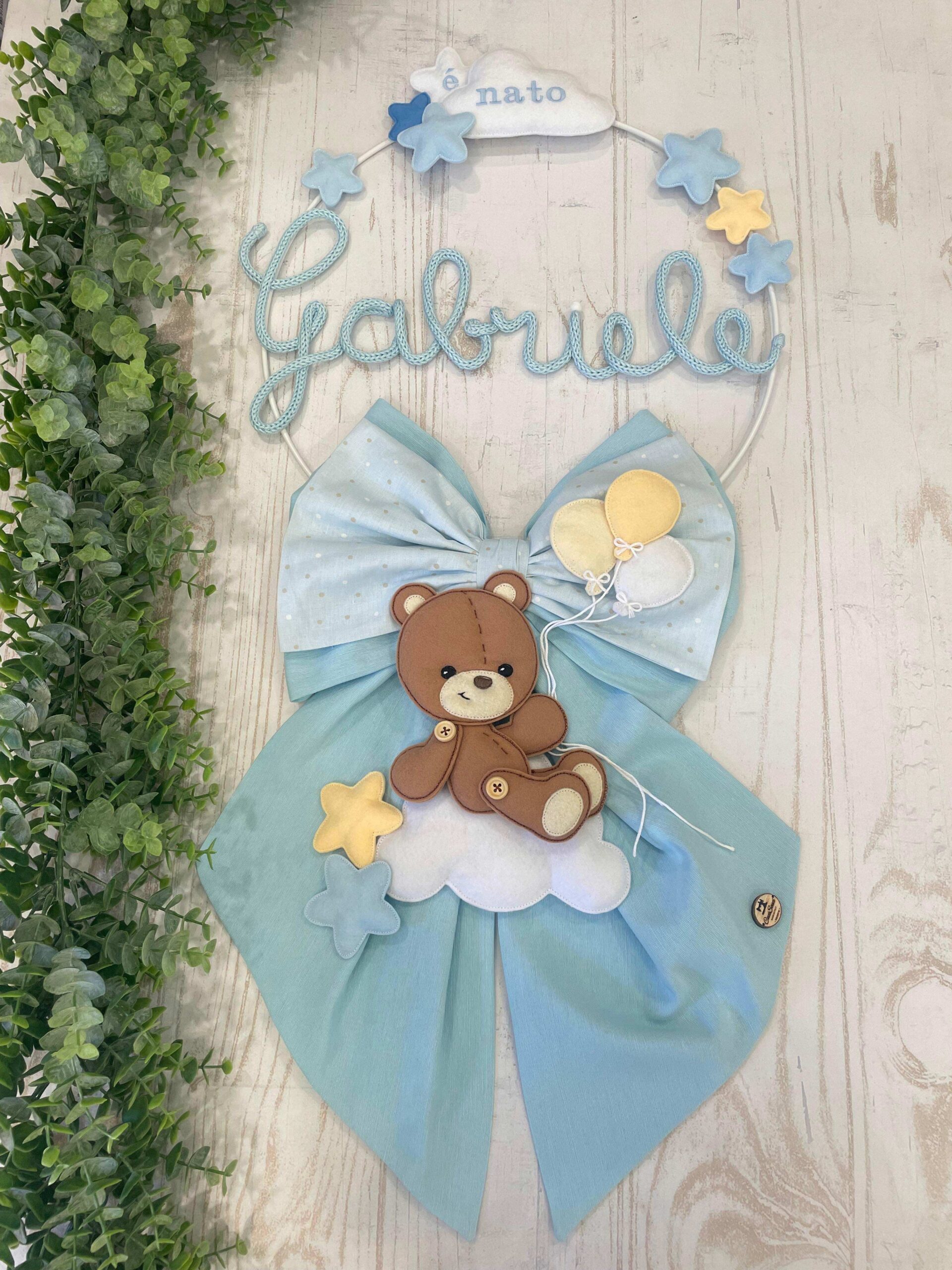 Fiocco Nascita Azzurro Personalizzato Con Nome - Orsetto Ricamato Made In Italy - Foto 6
