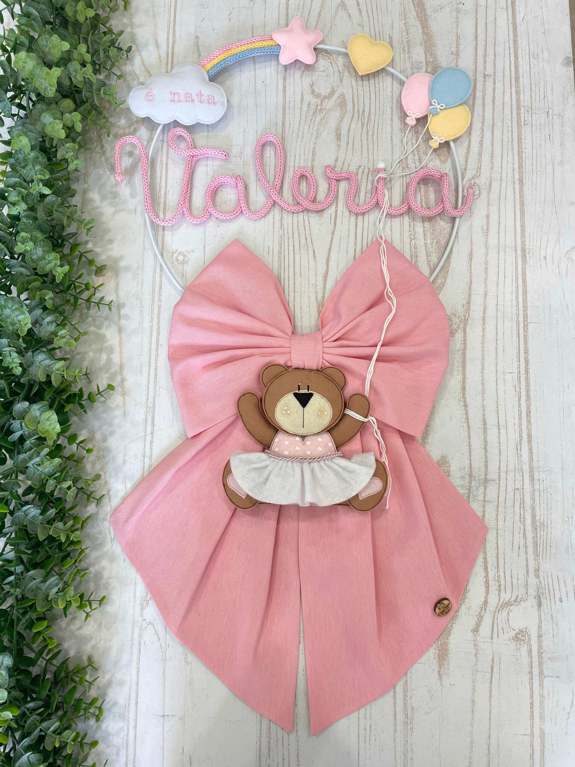 Fiocco Nascita Rosa con Nome in Tricotin e Orsetta Ballerina - immagine 6