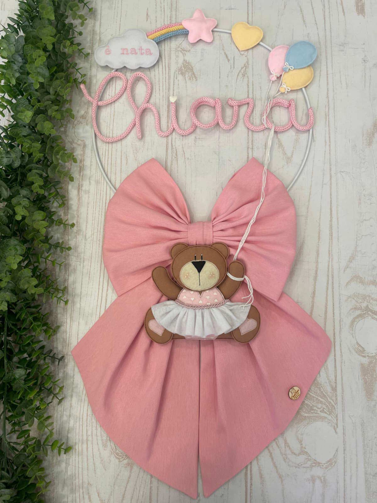 Fiocco Nascita Rosa con Nome in Tricotin e Orsetta Ballerina - immagine 10