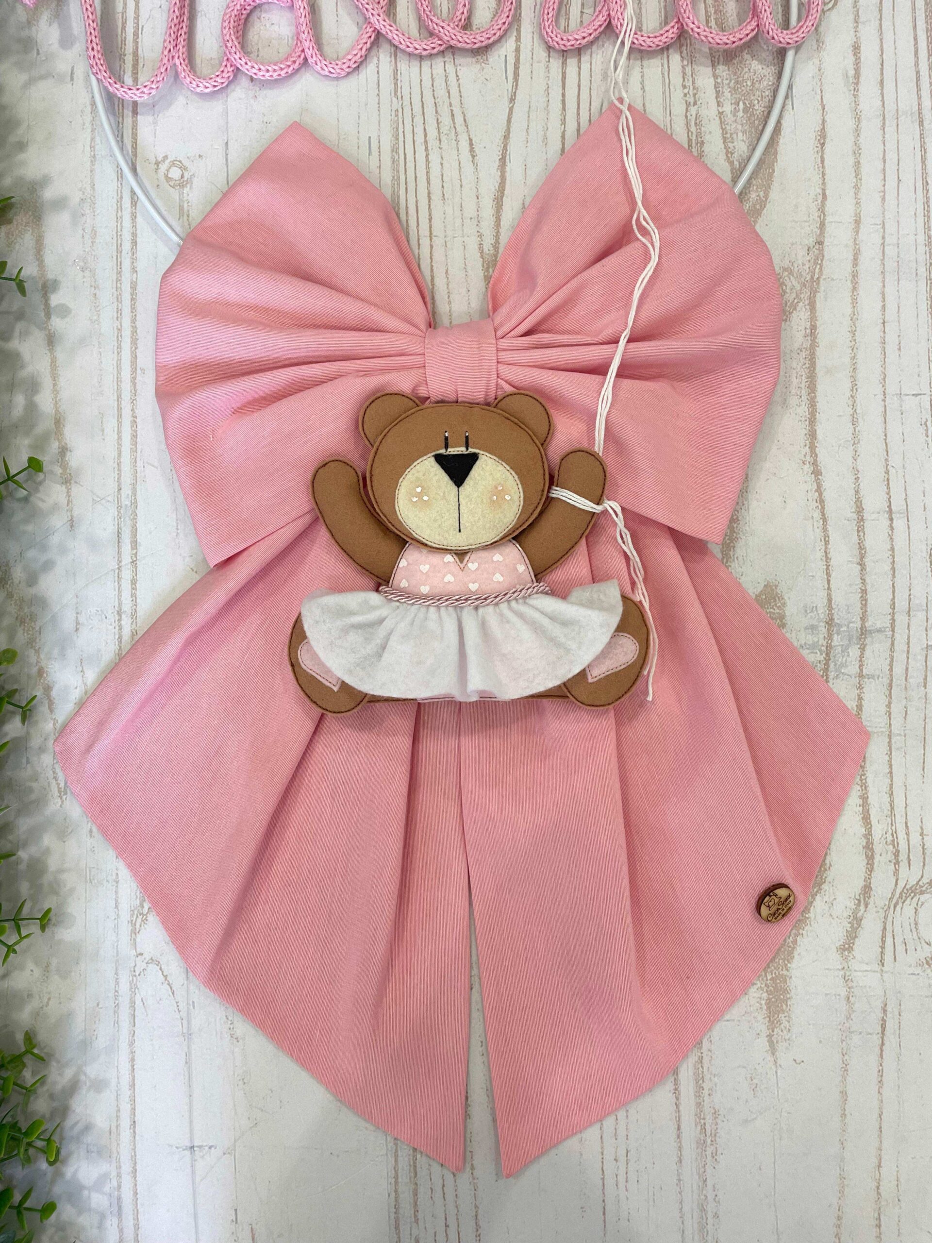 Fiocco Nascita Rosa con Nome in Tricotin e Orsetta Ballerina - immagine 7
