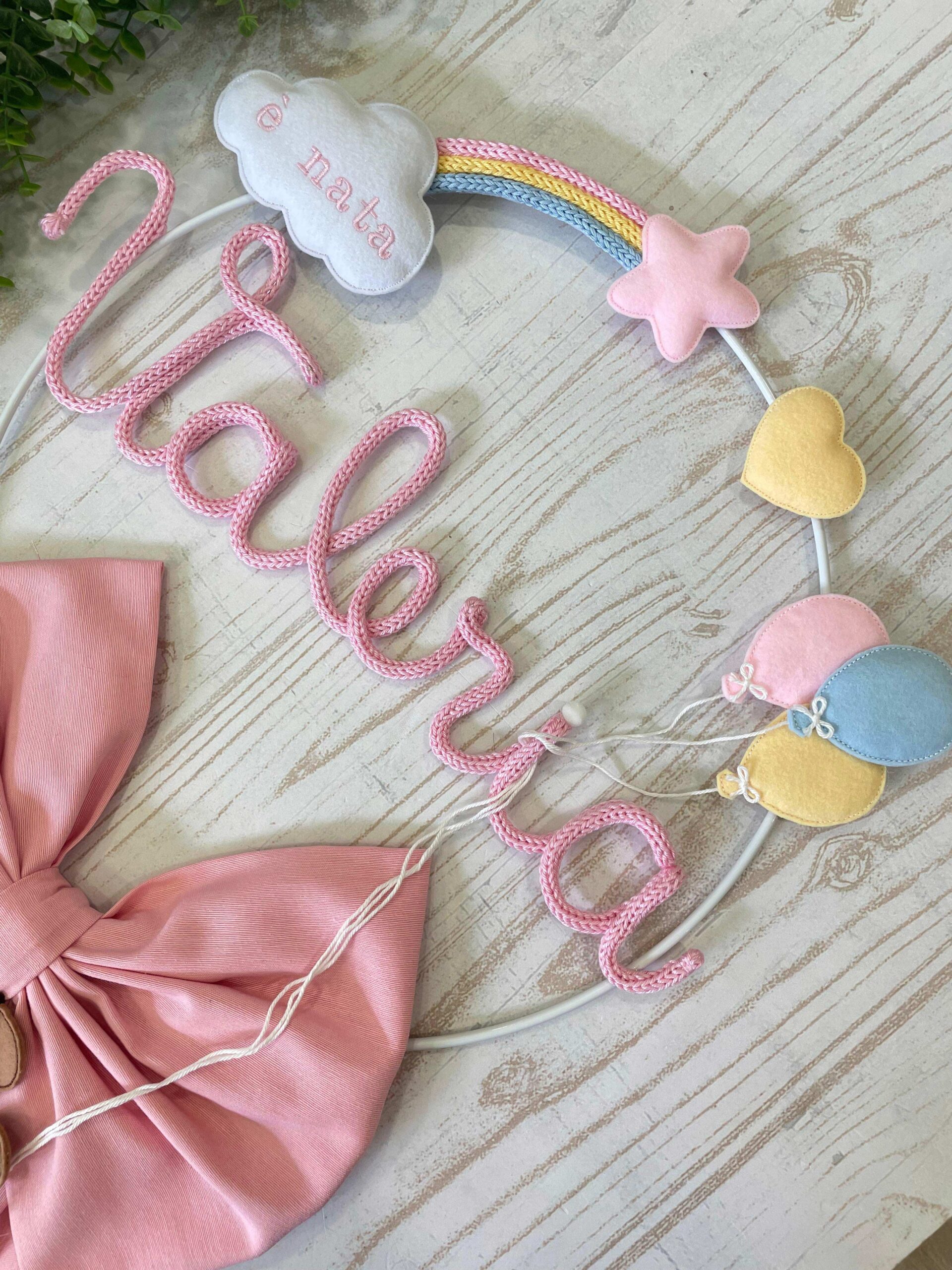 Fiocco Nascita Rosa con Nome in Tricotin e Orsetta Ballerina - immagine 9