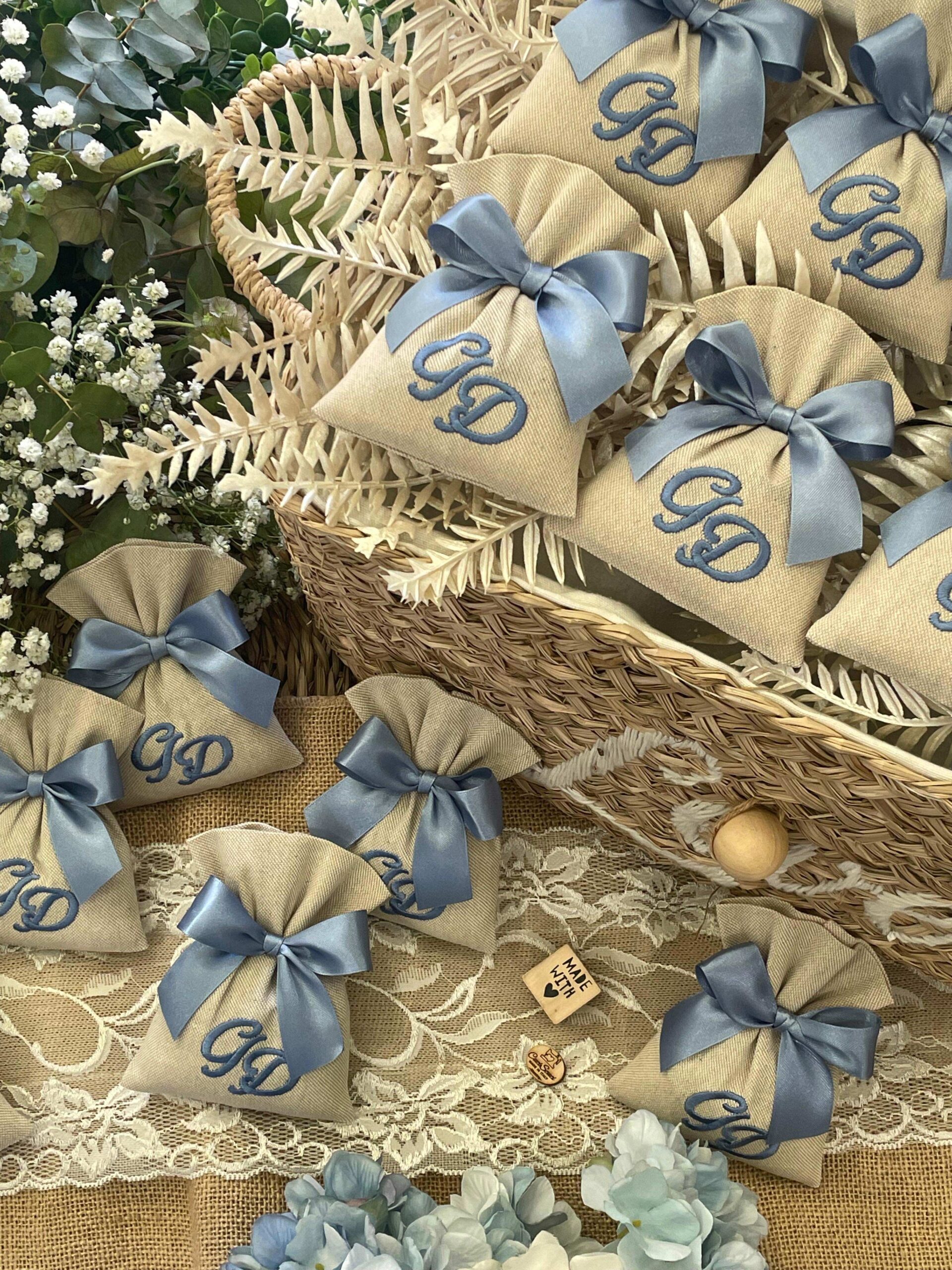 Sacchetto Sartoriale Panama Naturale con Ricamo Iniziale Blu - immagine 22