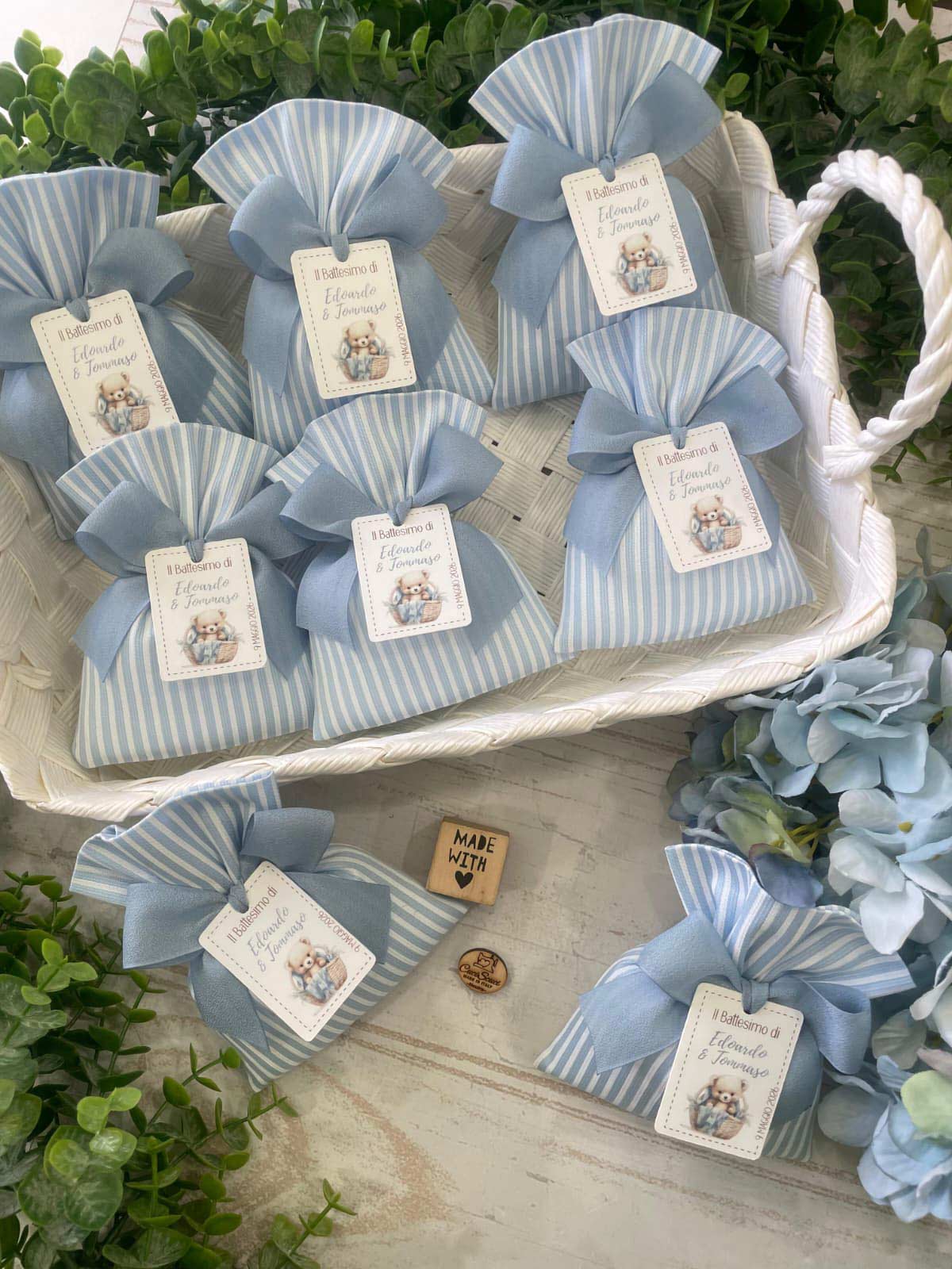 Sacchetto Sartoriale Rigatino a Righe Bianche e Celesti con Tag Personalizzato - immagine 49
