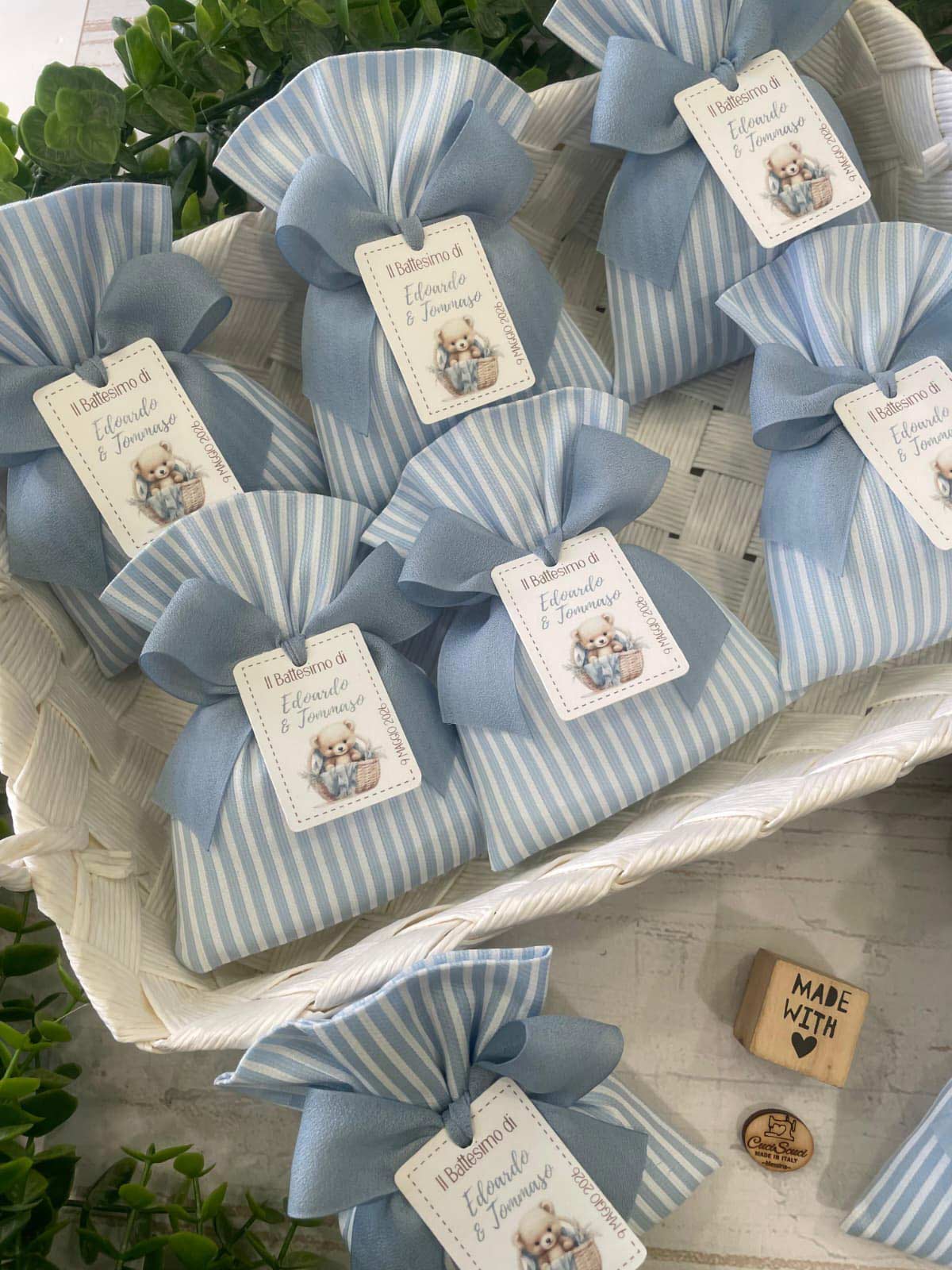 Sacchetto Sartoriale Rigatino a Righe Bianche e Celesti con Tag Personalizzato - immagine 50