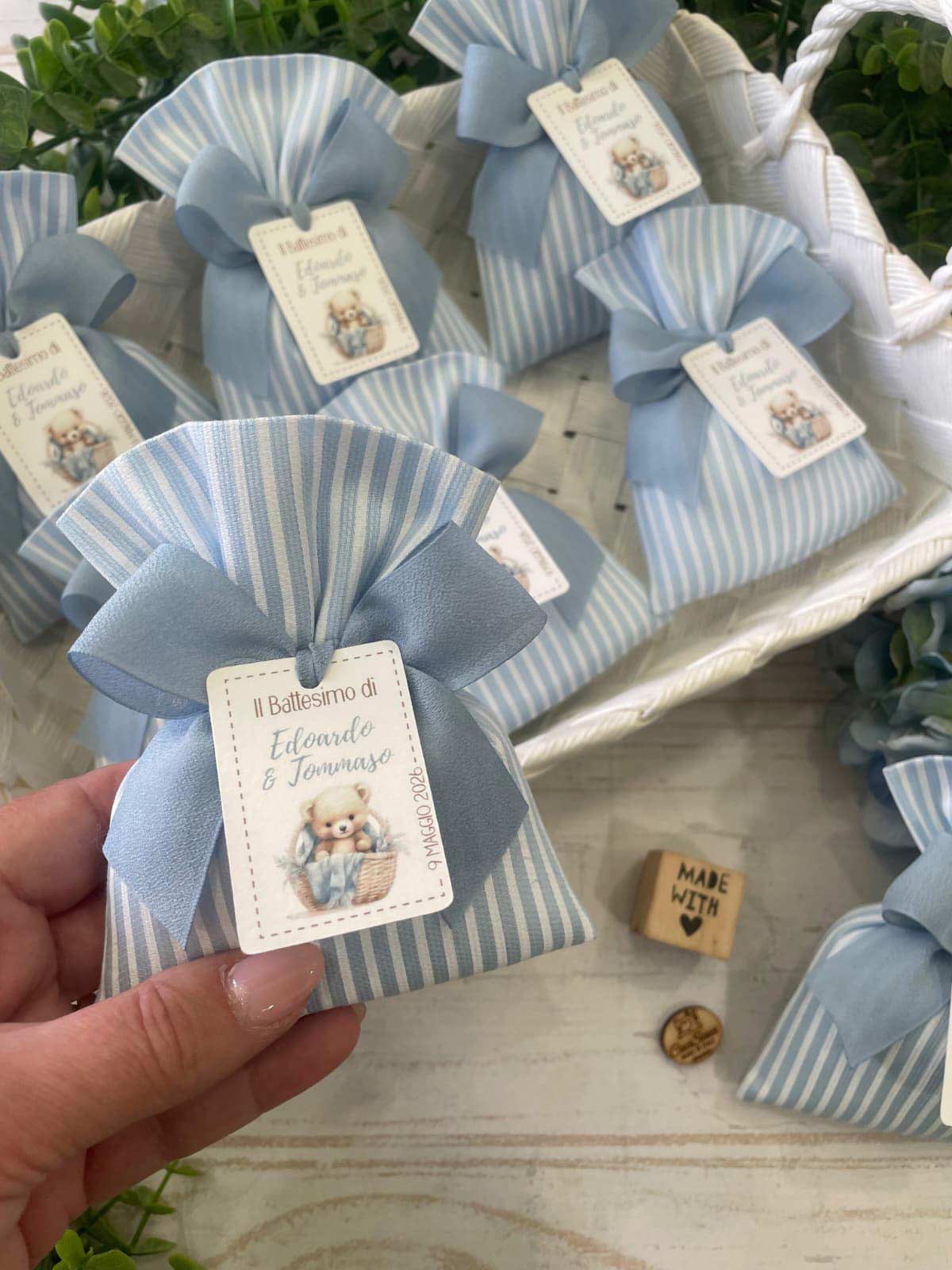 Sacchetto Sartoriale Rigatino a Righe Bianche e Celesti con Tag Personalizzato - immagine 52