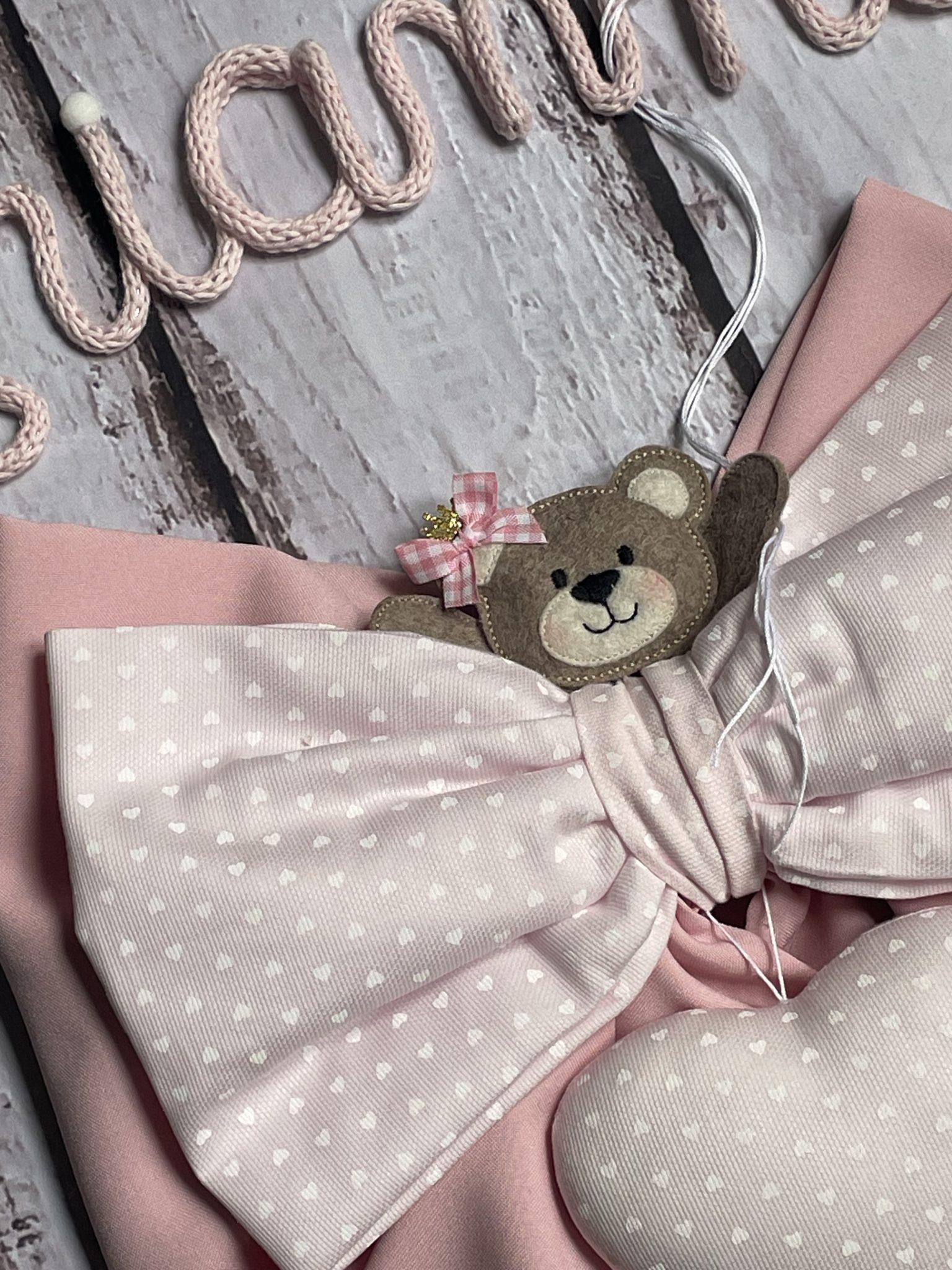 Fiocco Nascita Bimba Rosa Con Nome In Tricotin Macram E Orsetto 