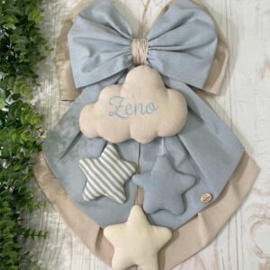Fiocco Nascita Bimbo Nuvola e Mandorla con Ricamo Personalizzato