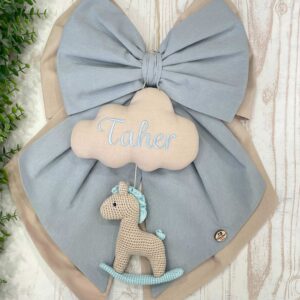 Fiocco Nascita Nuvola e Mandorla con Cavallino in Amigurumi