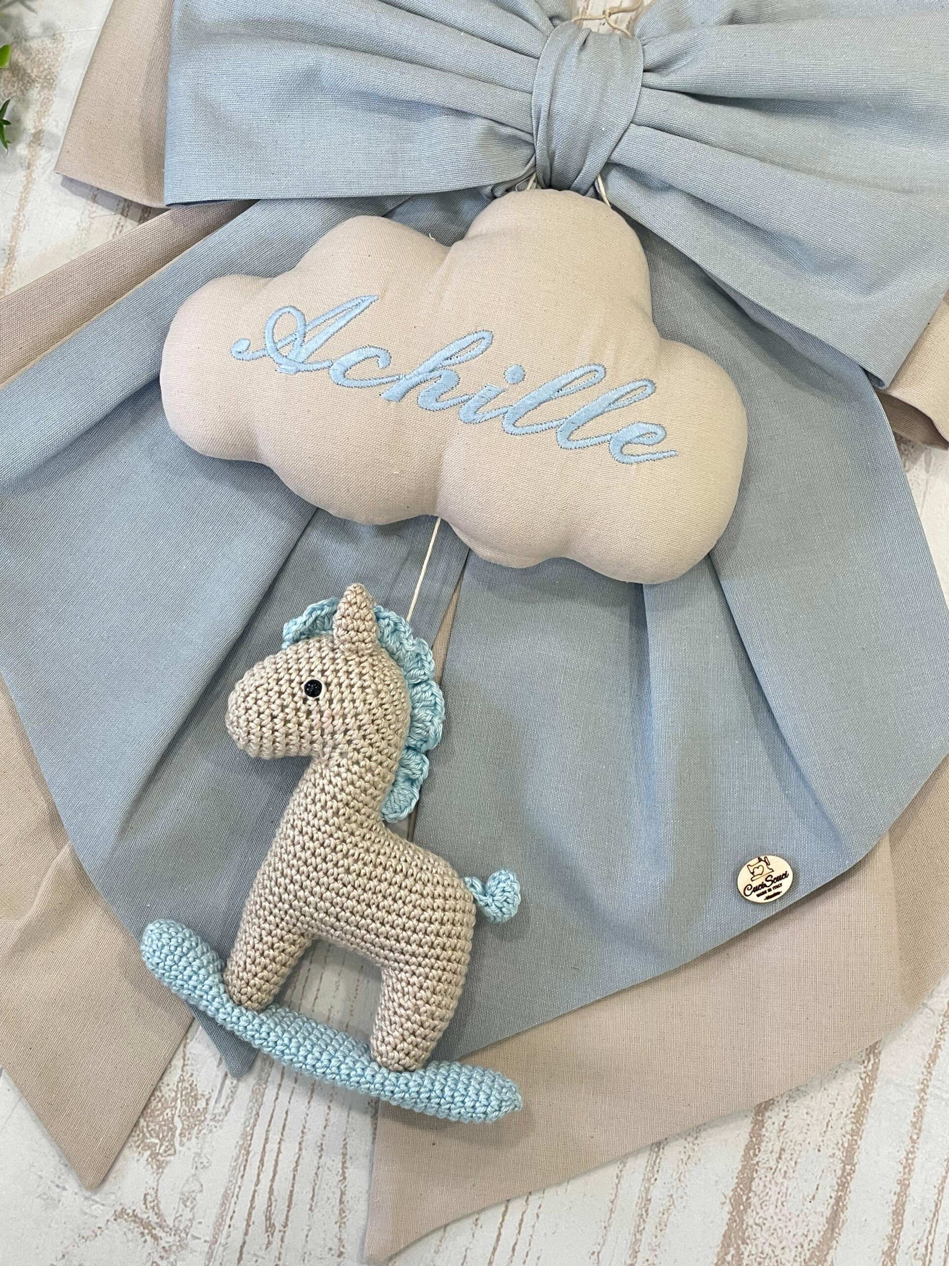 Fiocco Nascita Nuvola e Mandorla con Cavallino in Amigurumi - immagine 2