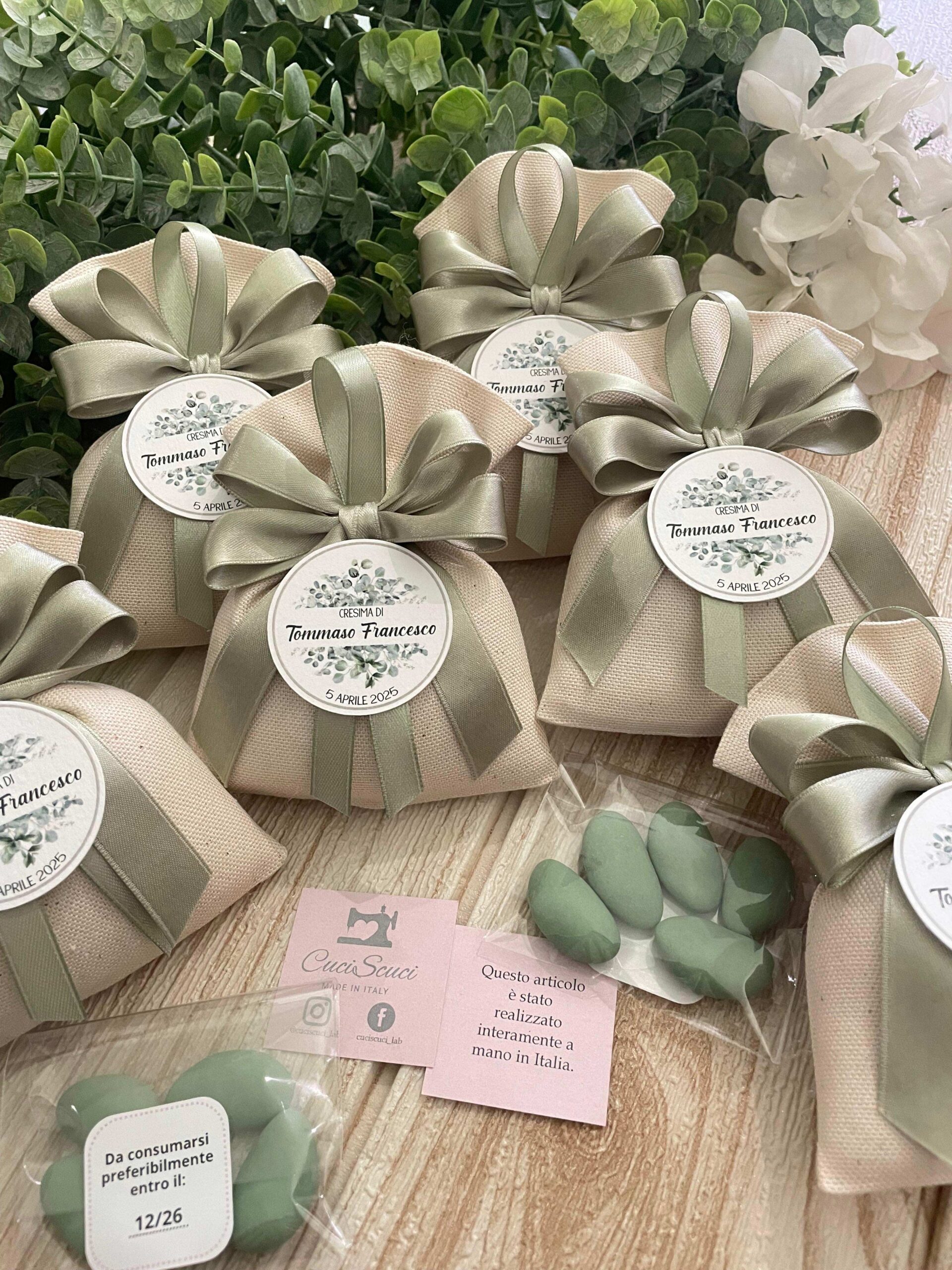 Sacchetto Sartoriale Panna con Doppio Fiocco e Tag Personalizzato - immagine 21