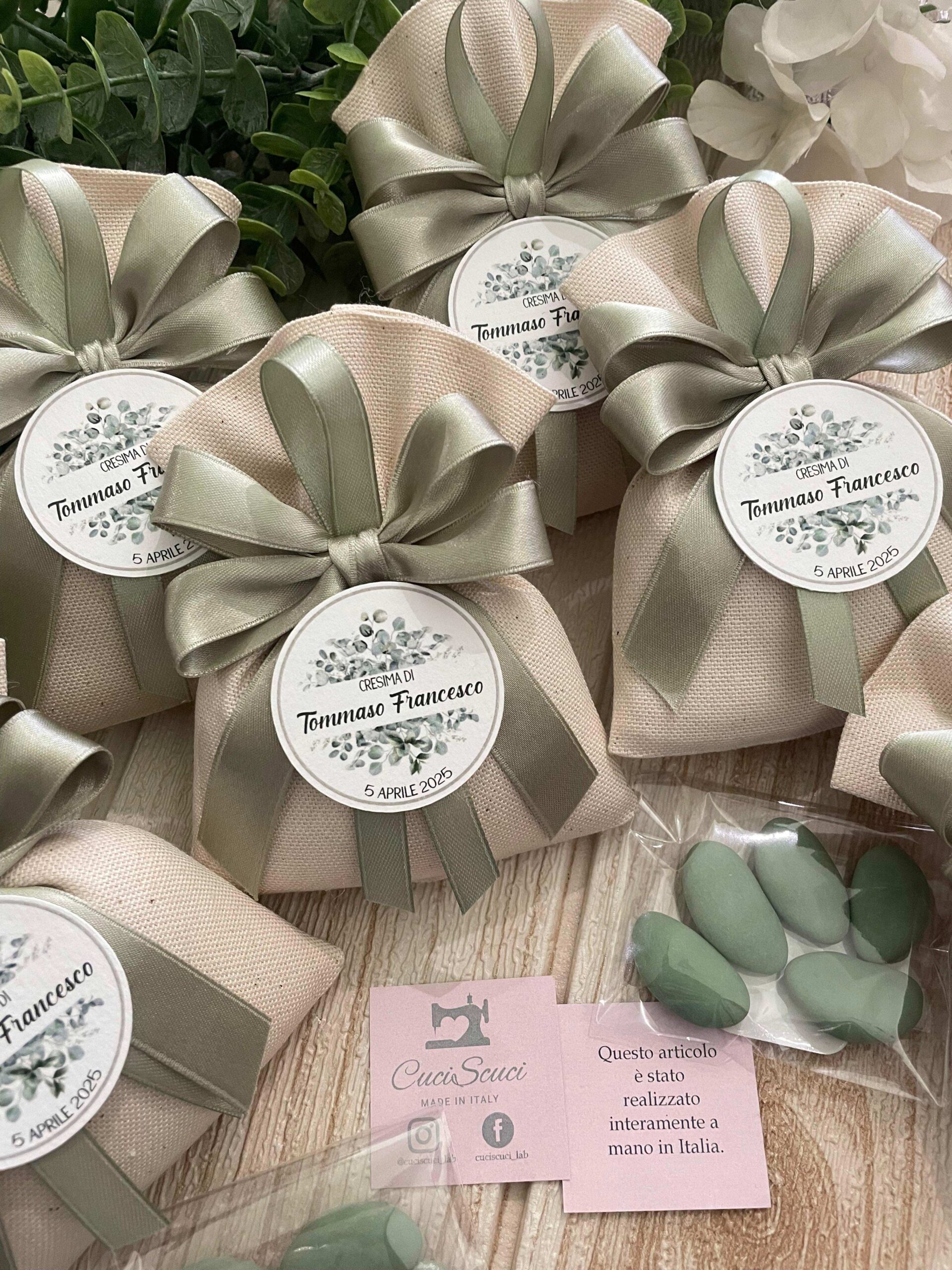 Sacchetto Sartoriale Panna con Doppio Fiocco e Tag Personalizzato - immagine 23