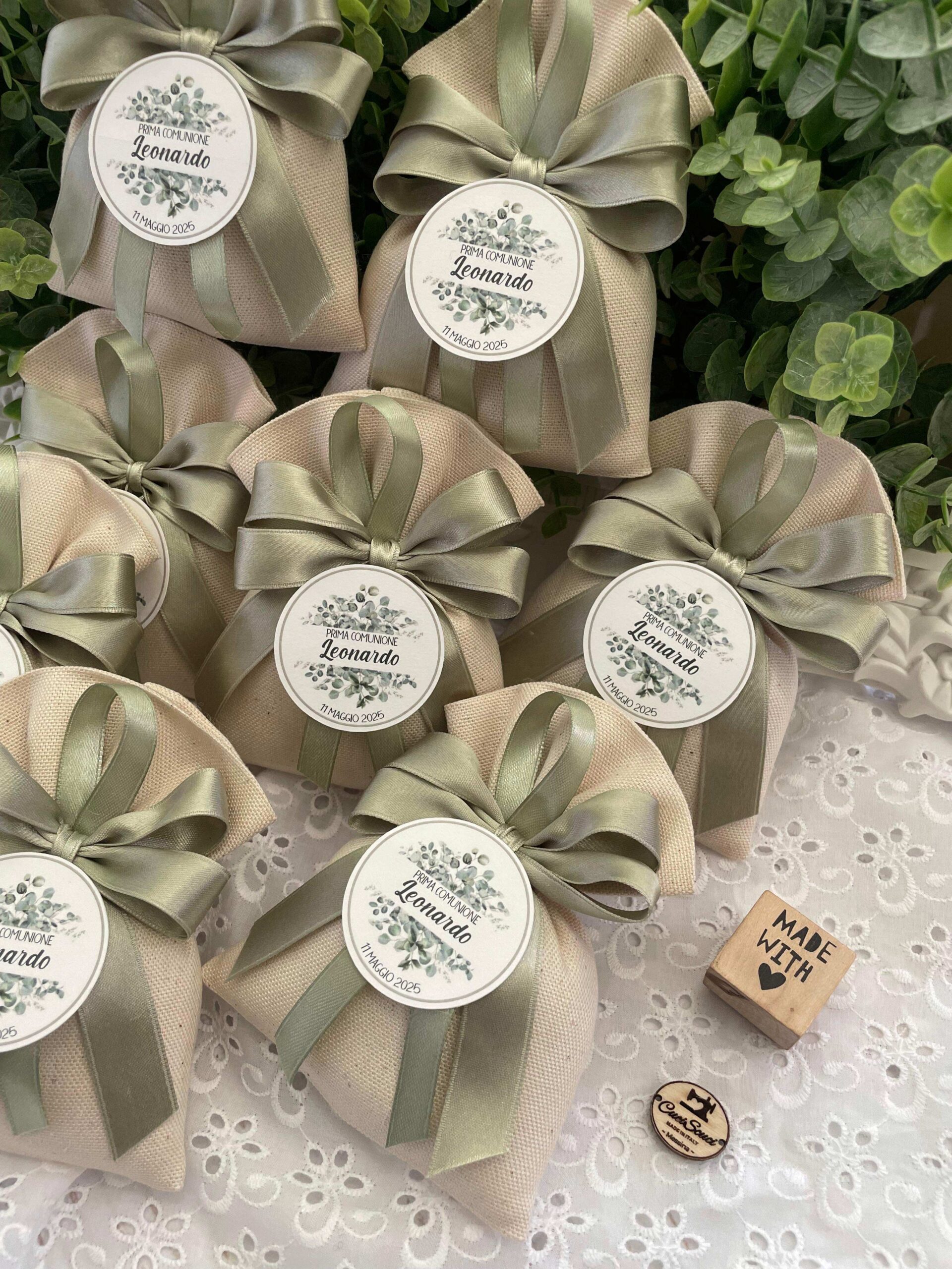 Sacchetto Sartoriale Panna con Doppio Fiocco e Tag Personalizzato - immagine 25