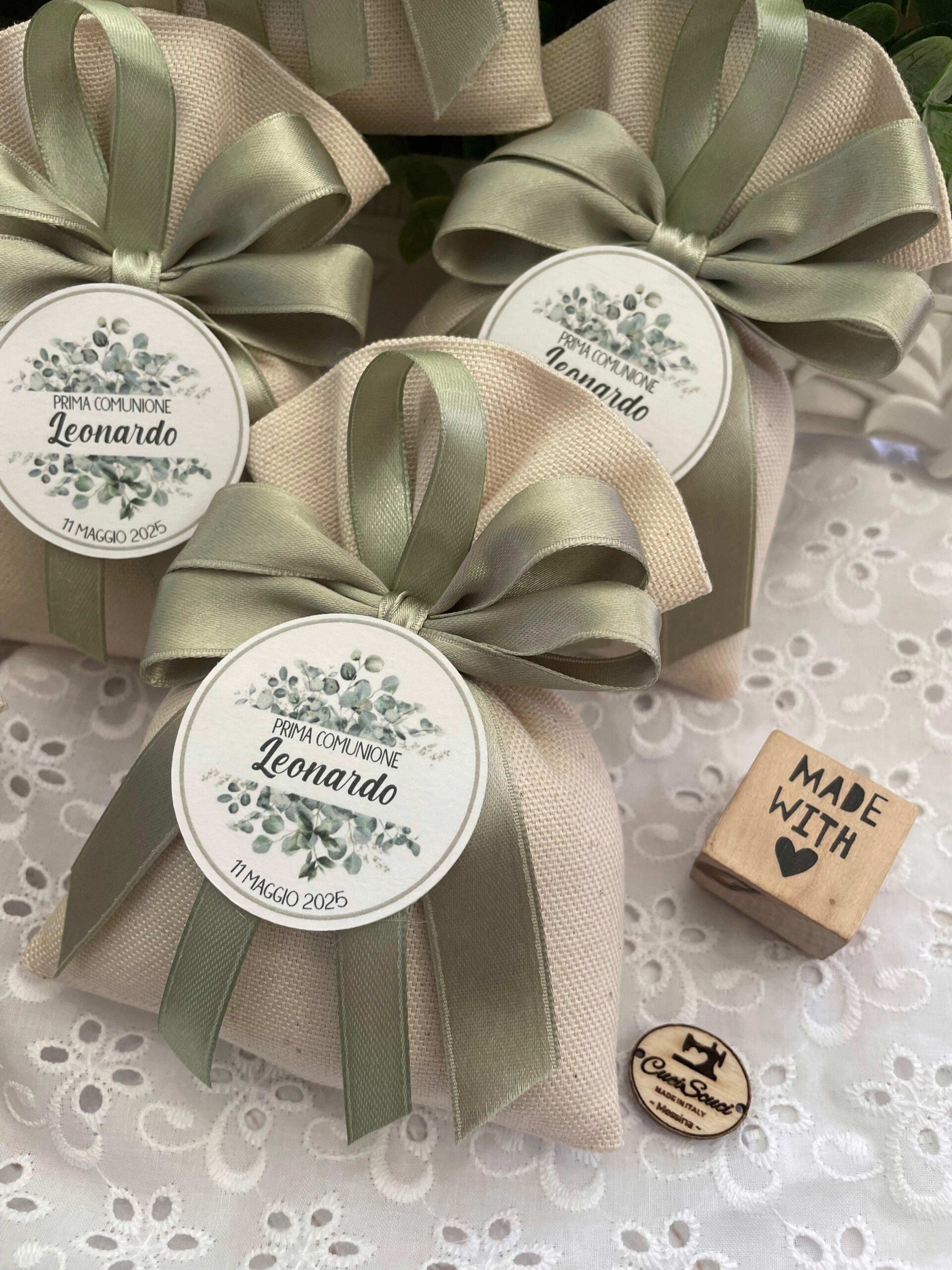 Sacchetto Sartoriale Panna con Doppio Fiocco e Tag Personalizzato - immagine 26