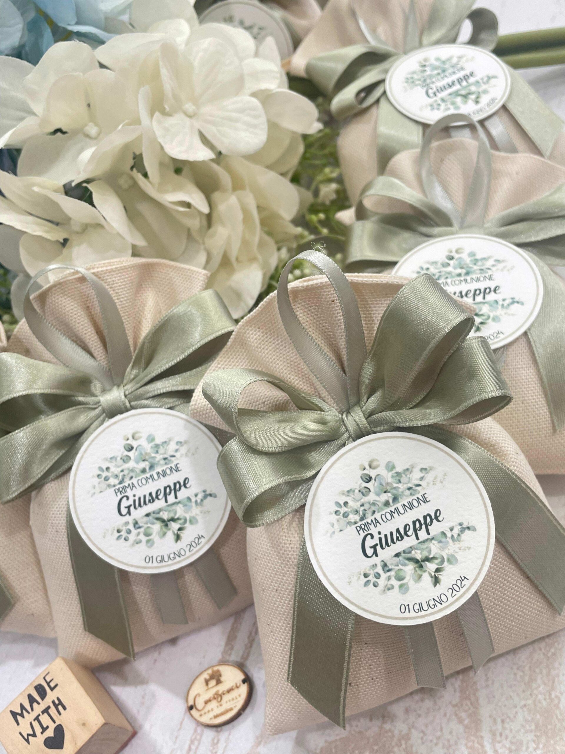 Sacchetto Sartoriale Panna con Doppio Fiocco e Tag Personalizzato - immagine 12