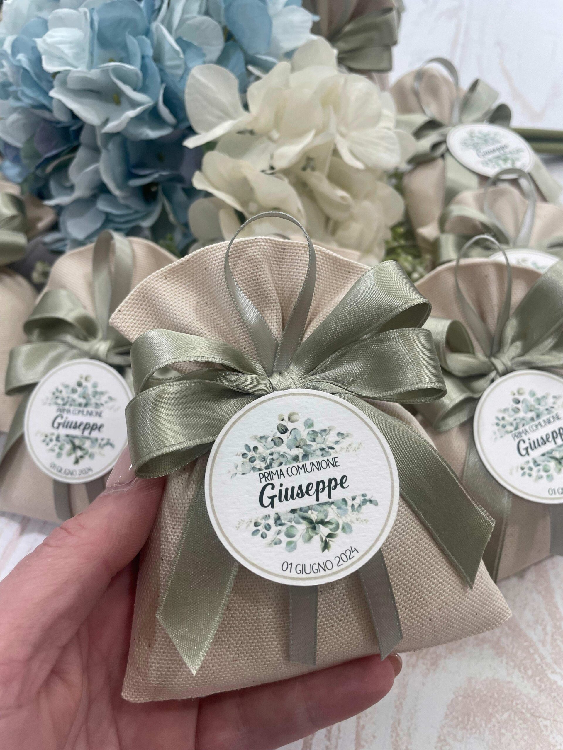 Sacchetto Sartoriale Panna con Doppio Fiocco e Tag Personalizzato - immagine 13