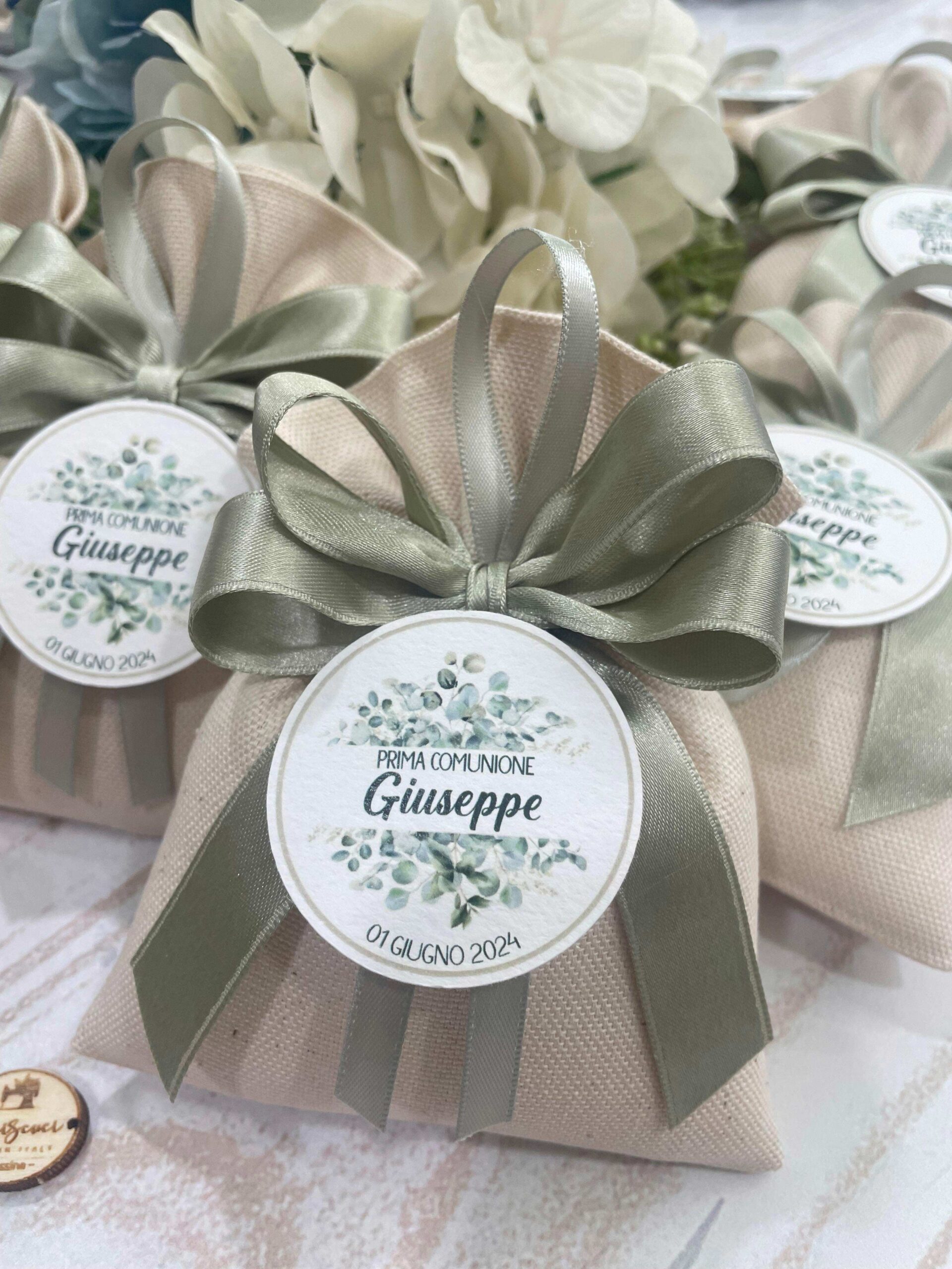 Sacchetto Sartoriale Panna con Doppio Fiocco e Tag Personalizzato - immagine 14