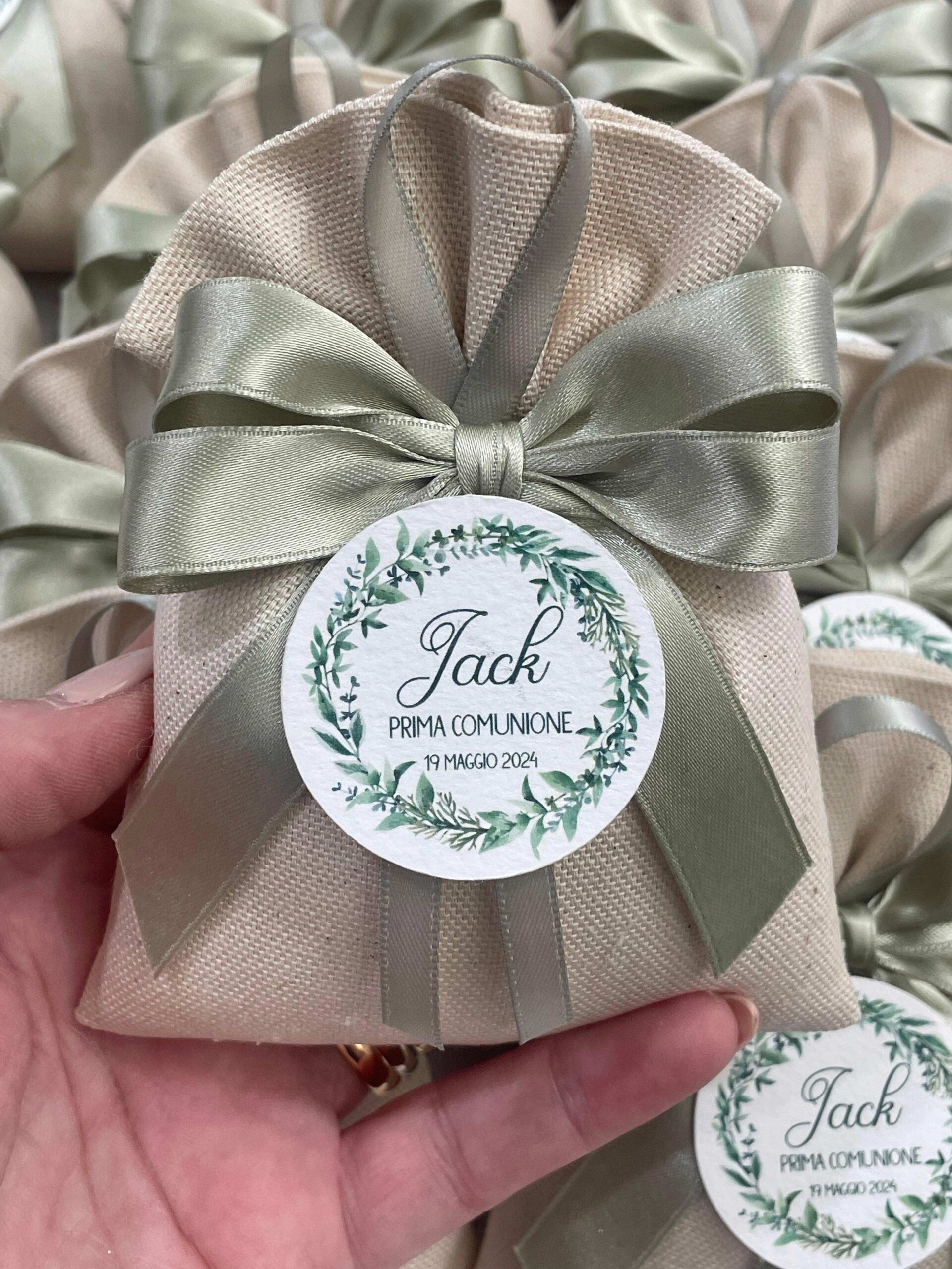 Sacchetto Sartoriale Panna con Doppio Fiocco e Tag Personalizzato - immagine 15