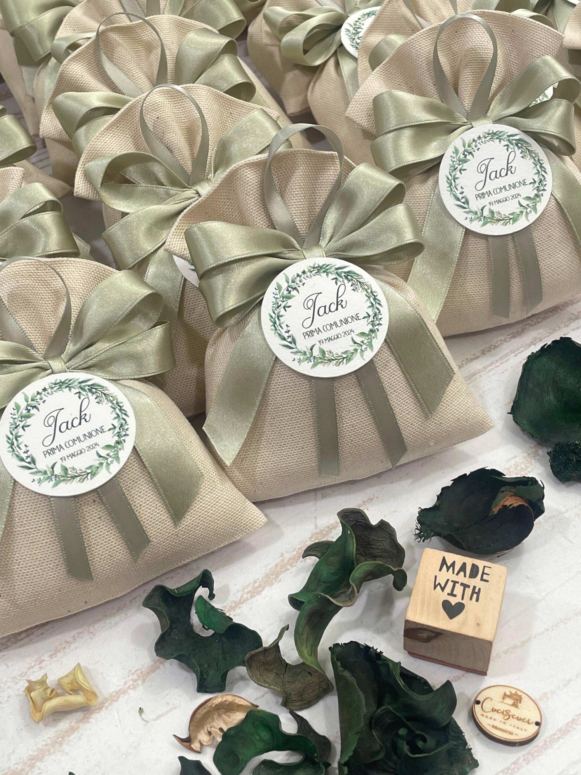 Sacchetto Sartoriale Panna con Doppio Fiocco e Tag Personalizzato - immagine 17