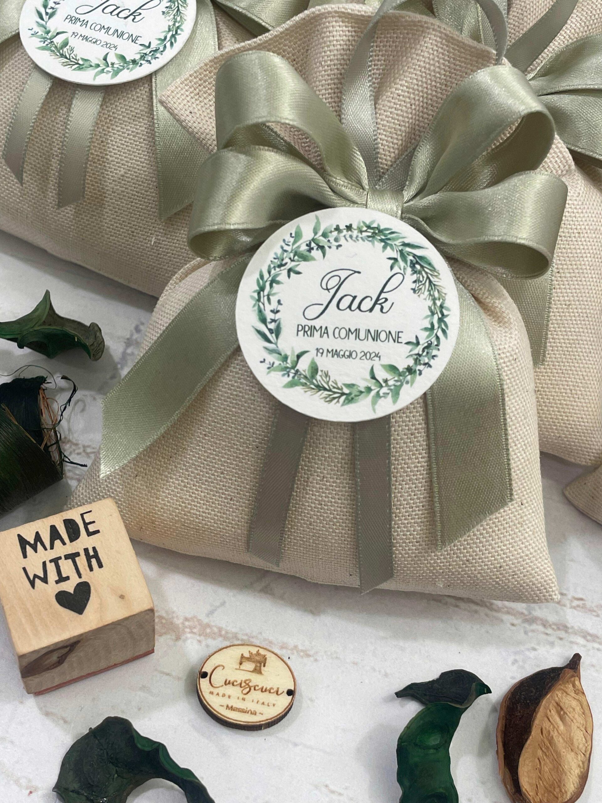 Sacchetto Sartoriale Panna con Doppio Fiocco e Tag Personalizzato - immagine 18