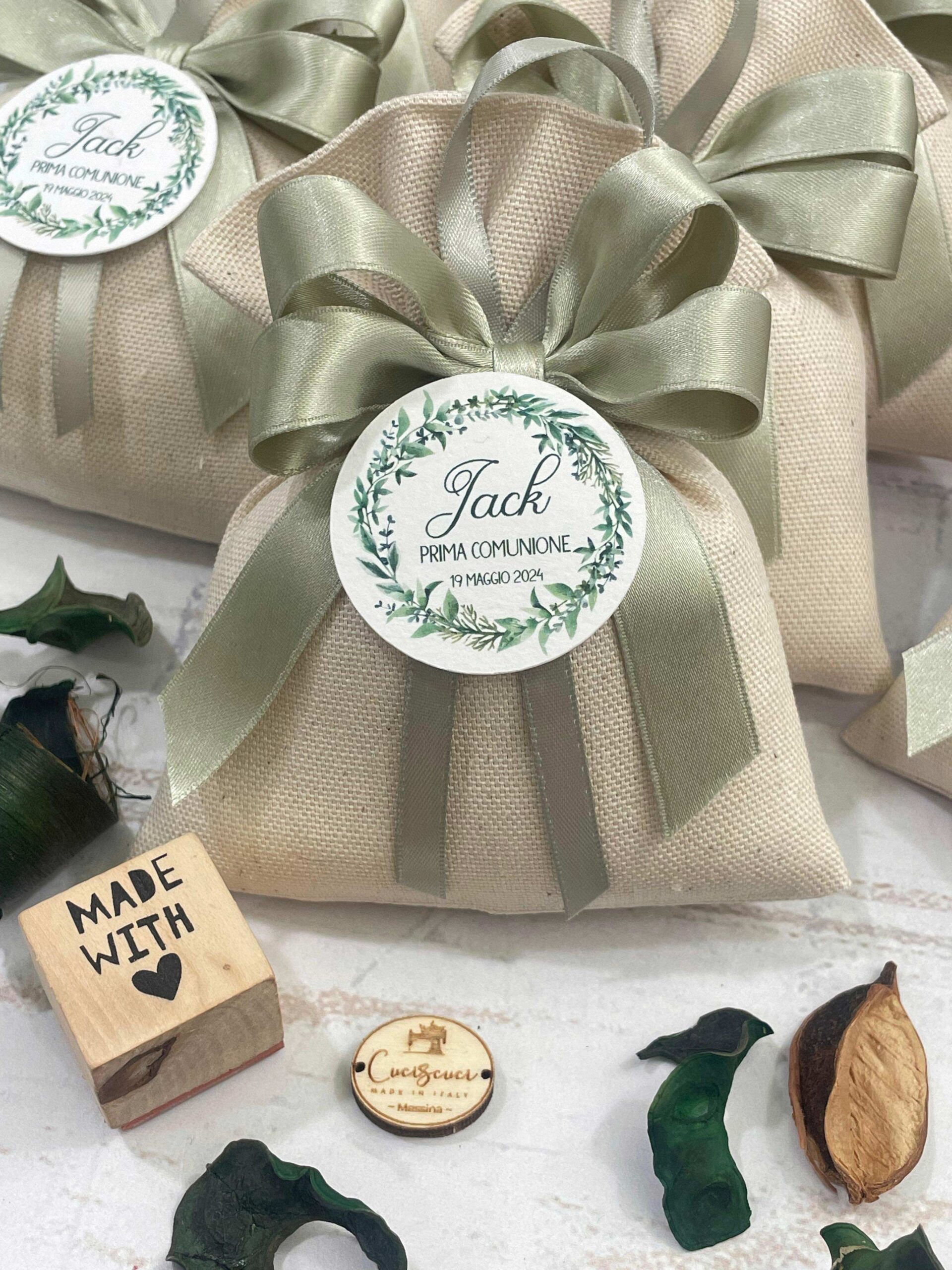 Sacchetto Sartoriale Panna con Doppio Fiocco e Tag Personalizzato - immagine 19