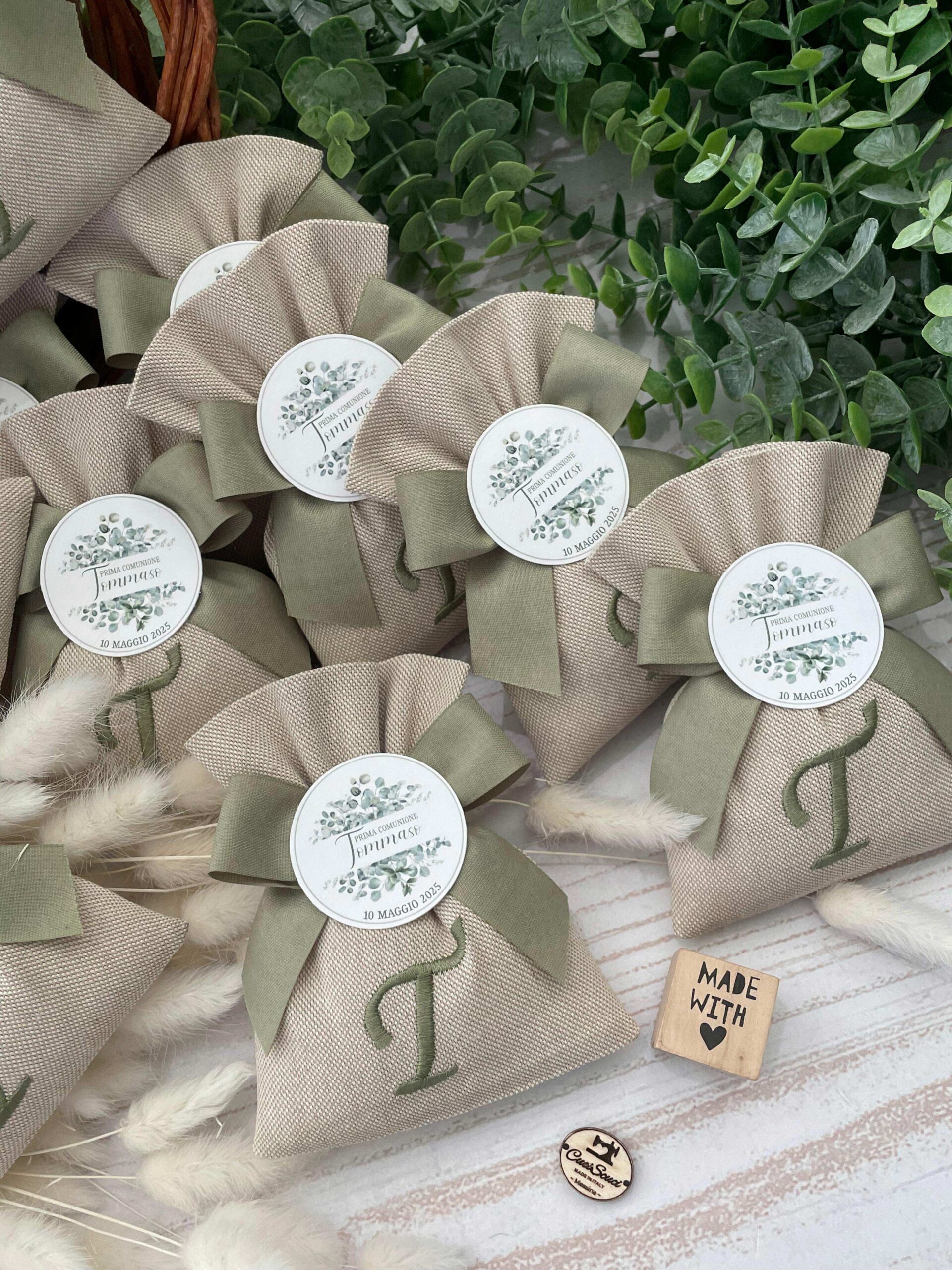 Sacchetto Sartoriale Colore Naturale con Ricamo Iniziale Verde Salvia - immagine 23