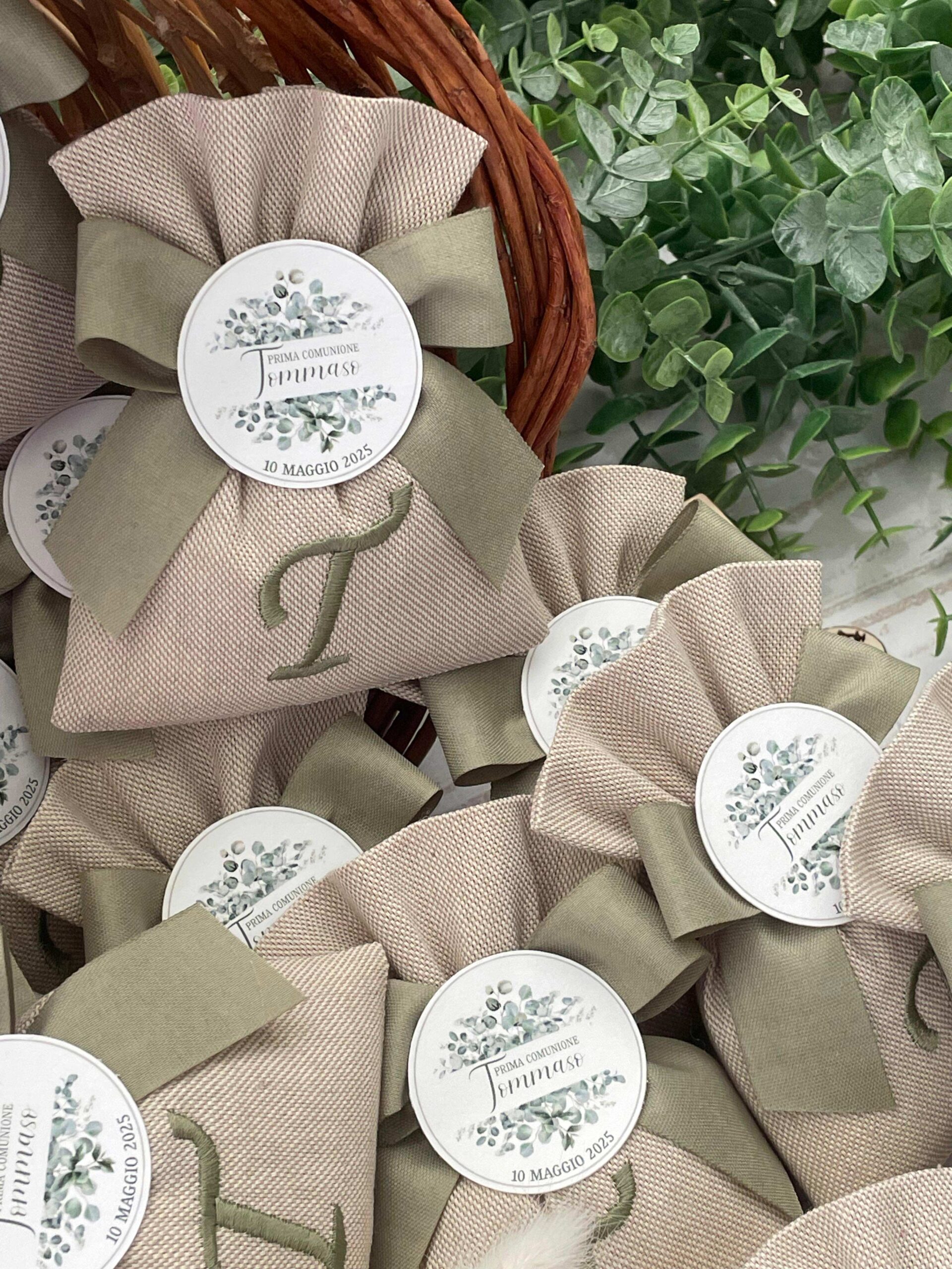 Sacchetto Sartoriale Colore Naturale con Ricamo Iniziale Verde Salvia - immagine 28