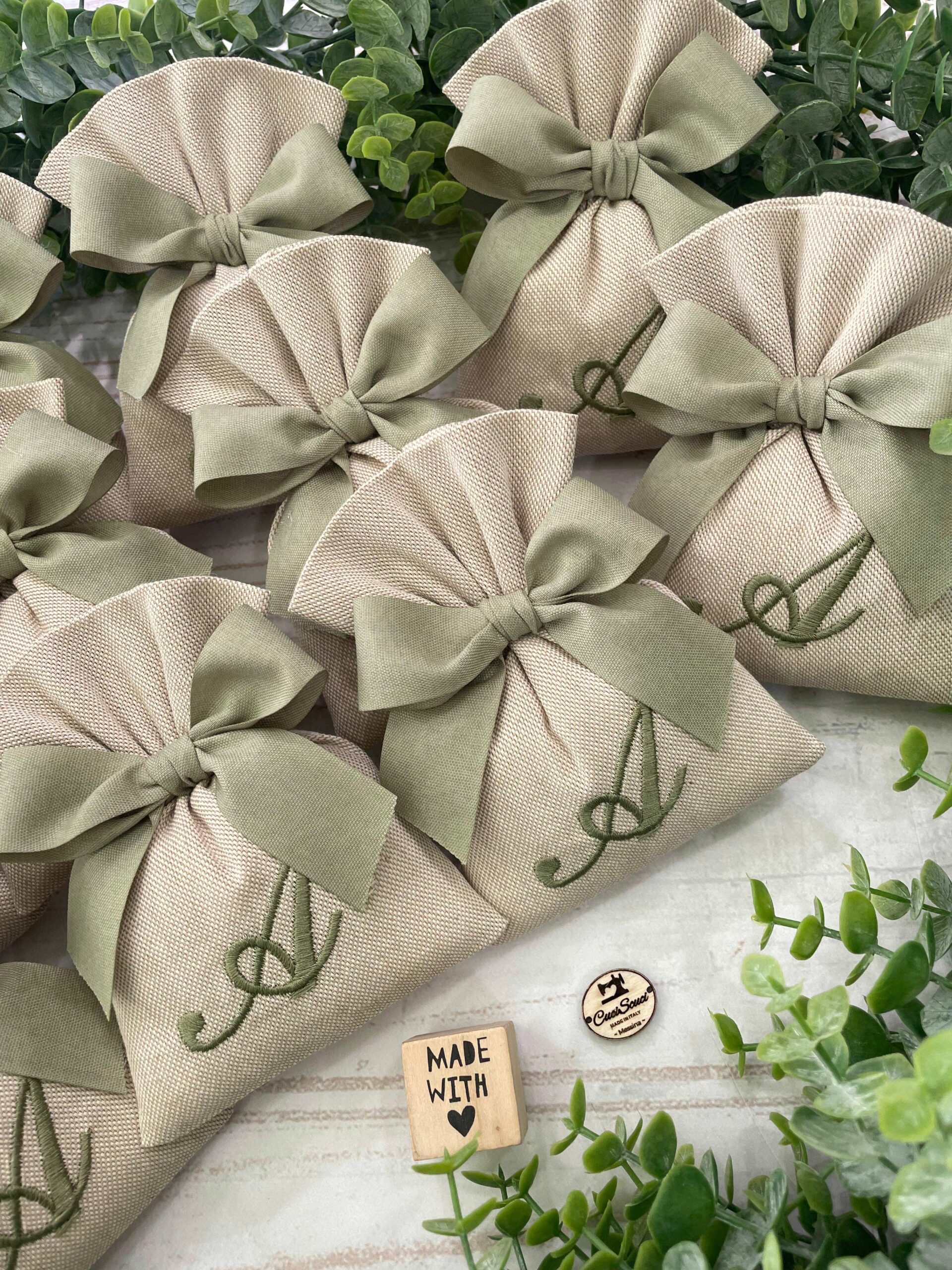 Sacchetto Sartoriale Colore Naturale con Ricamo Iniziale Verde Salvia - immagine 32