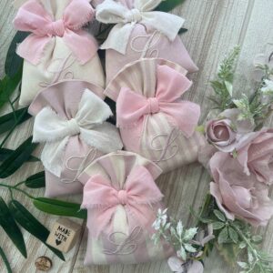 Sacchetto Sartoriale Rosa Cipria e Panna con Ricamo Iniziale
