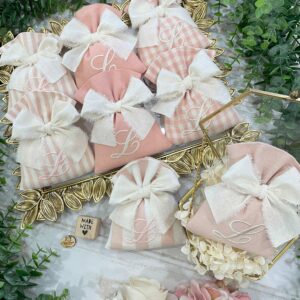 Sacchetto Sartoriale Rosa Pesca e Panna con Ricamo Iniziale