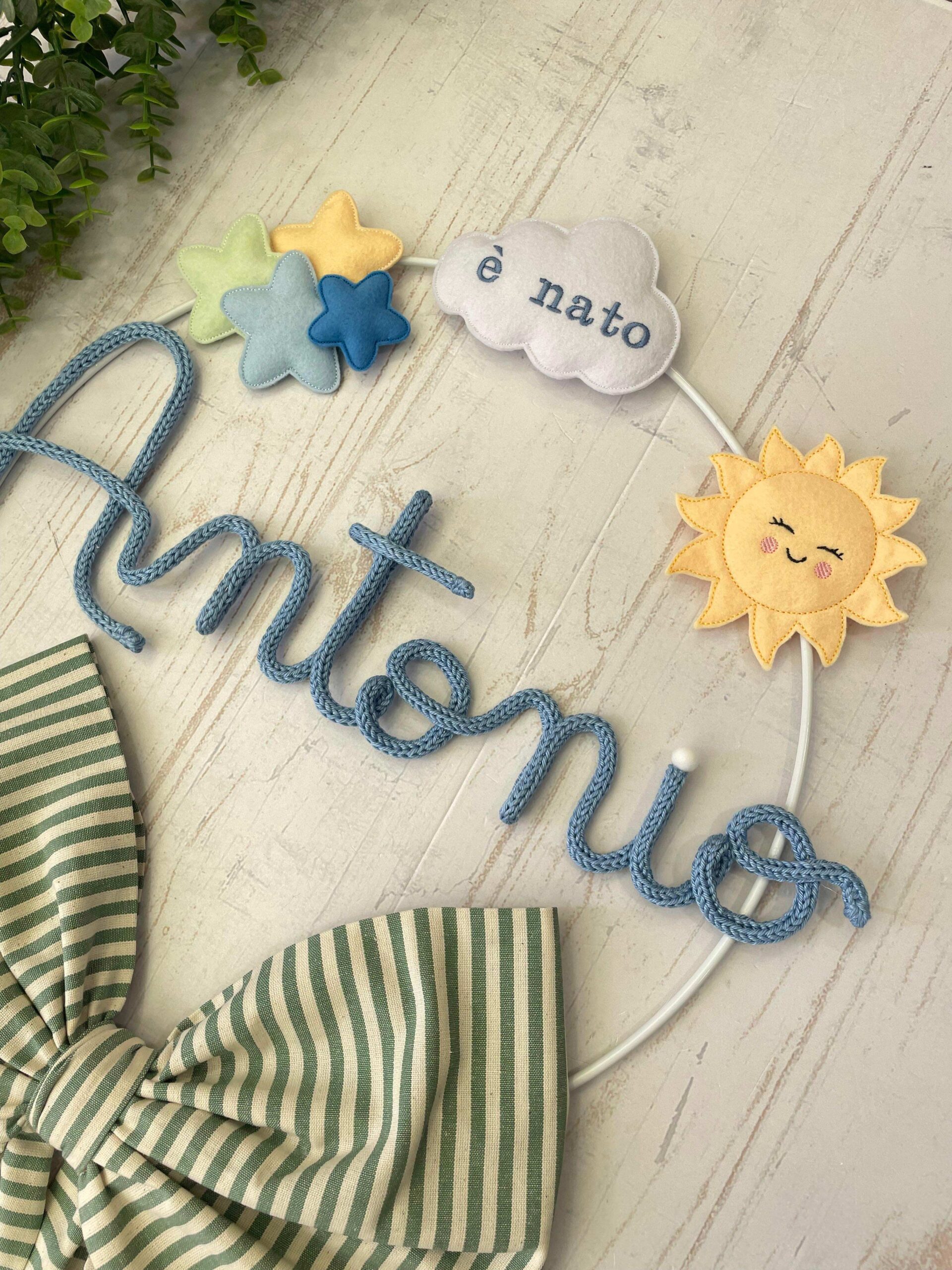 Fiocco Nascita Verde e Panna con Nome in Tricotin e Volpe - immagine 6