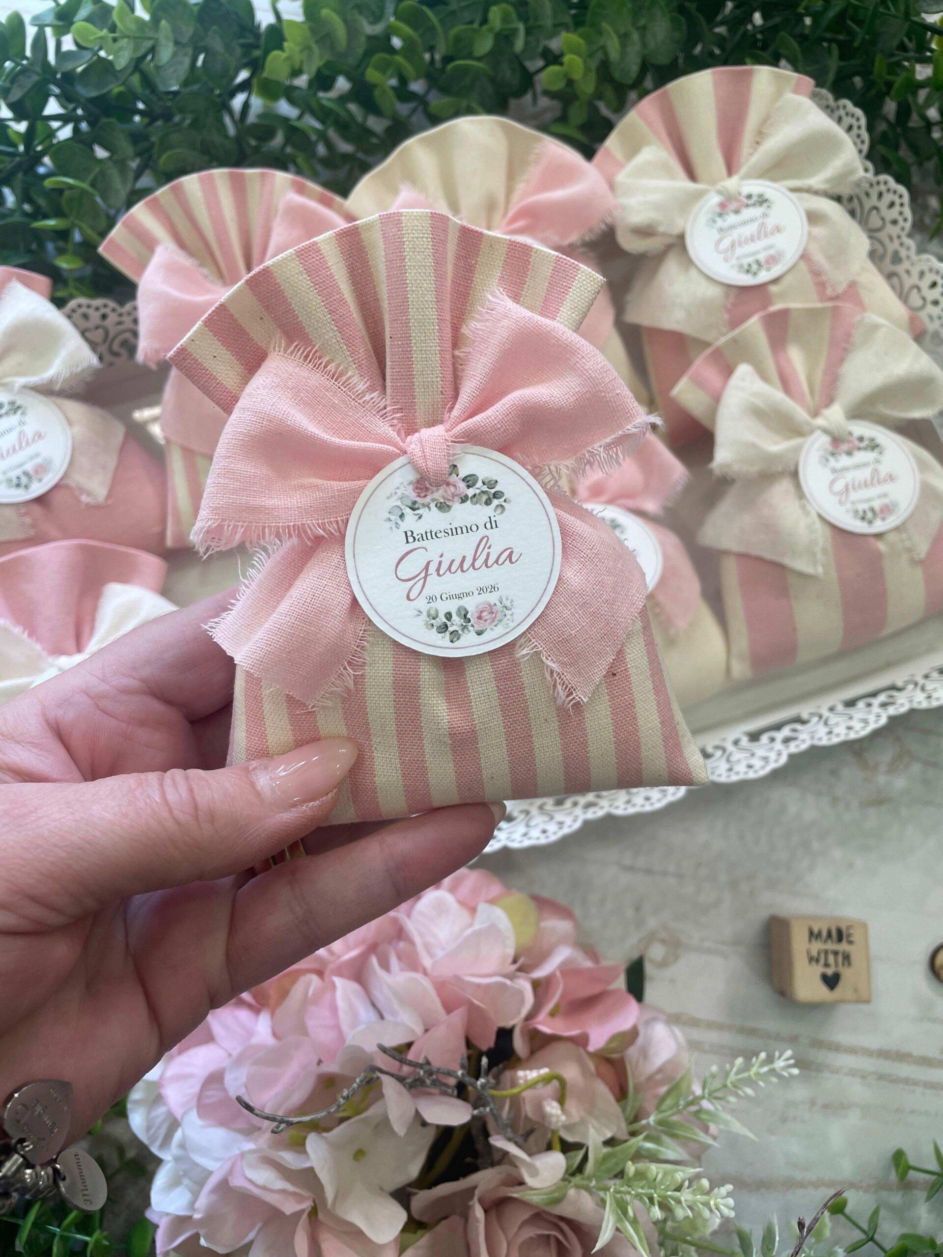 Sacchetto Sartoriale Rosa Baby e Panna con Tag Personalizzato - immagine 40