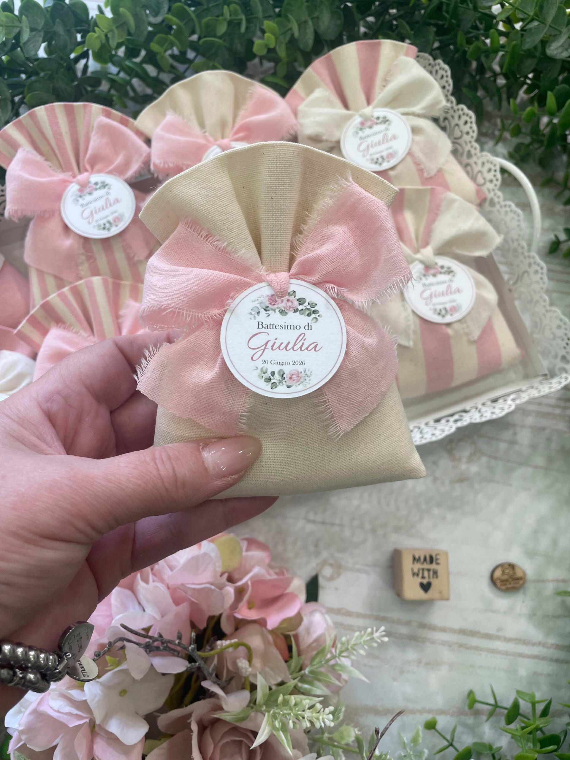 Sacchetto Sartoriale Rosa Baby e Panna con Tag Personalizzato - immagine 41