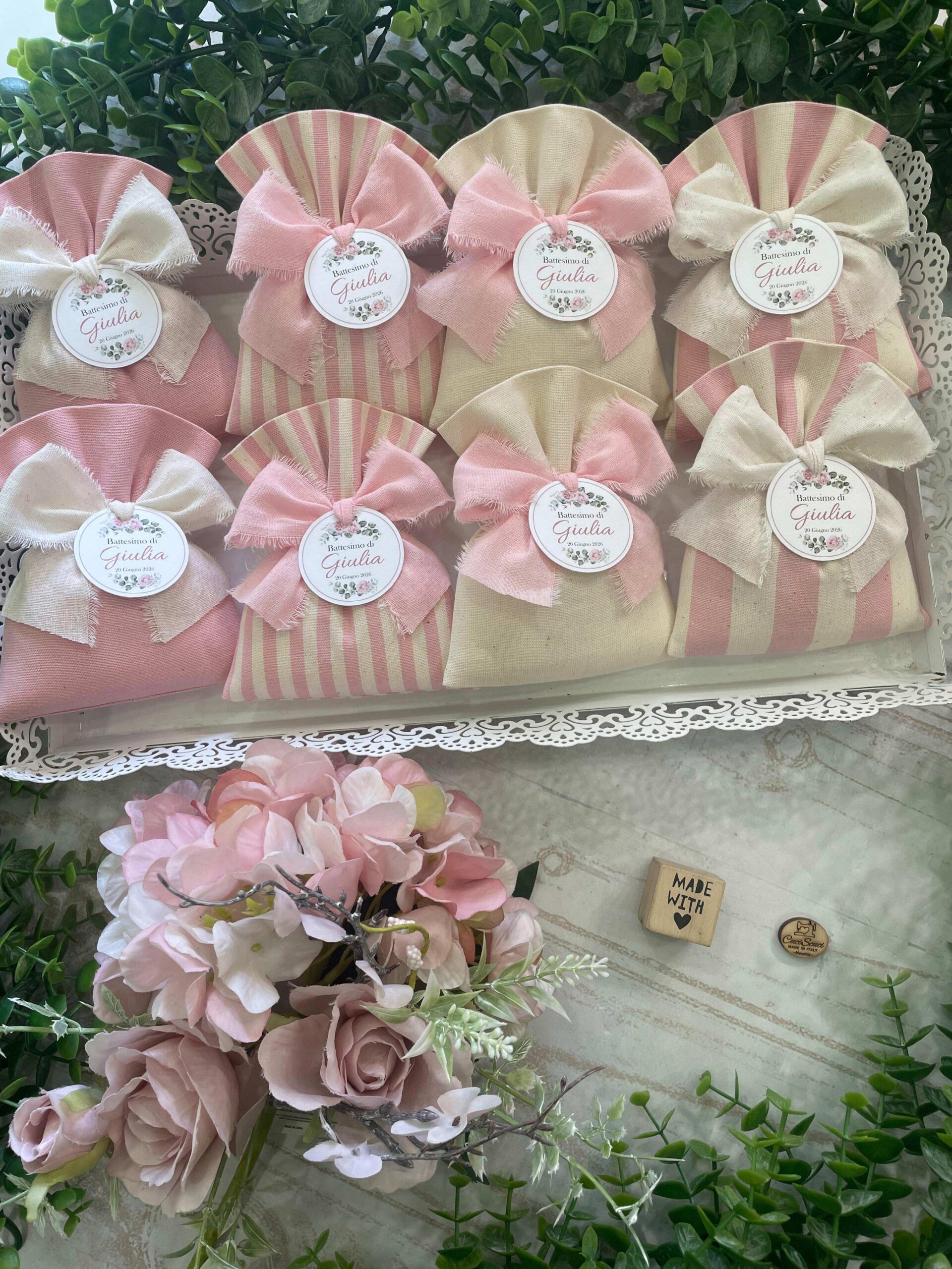 Sacchetto Sartoriale Rosa Baby e Panna con Tag Personalizzato - immagine 42