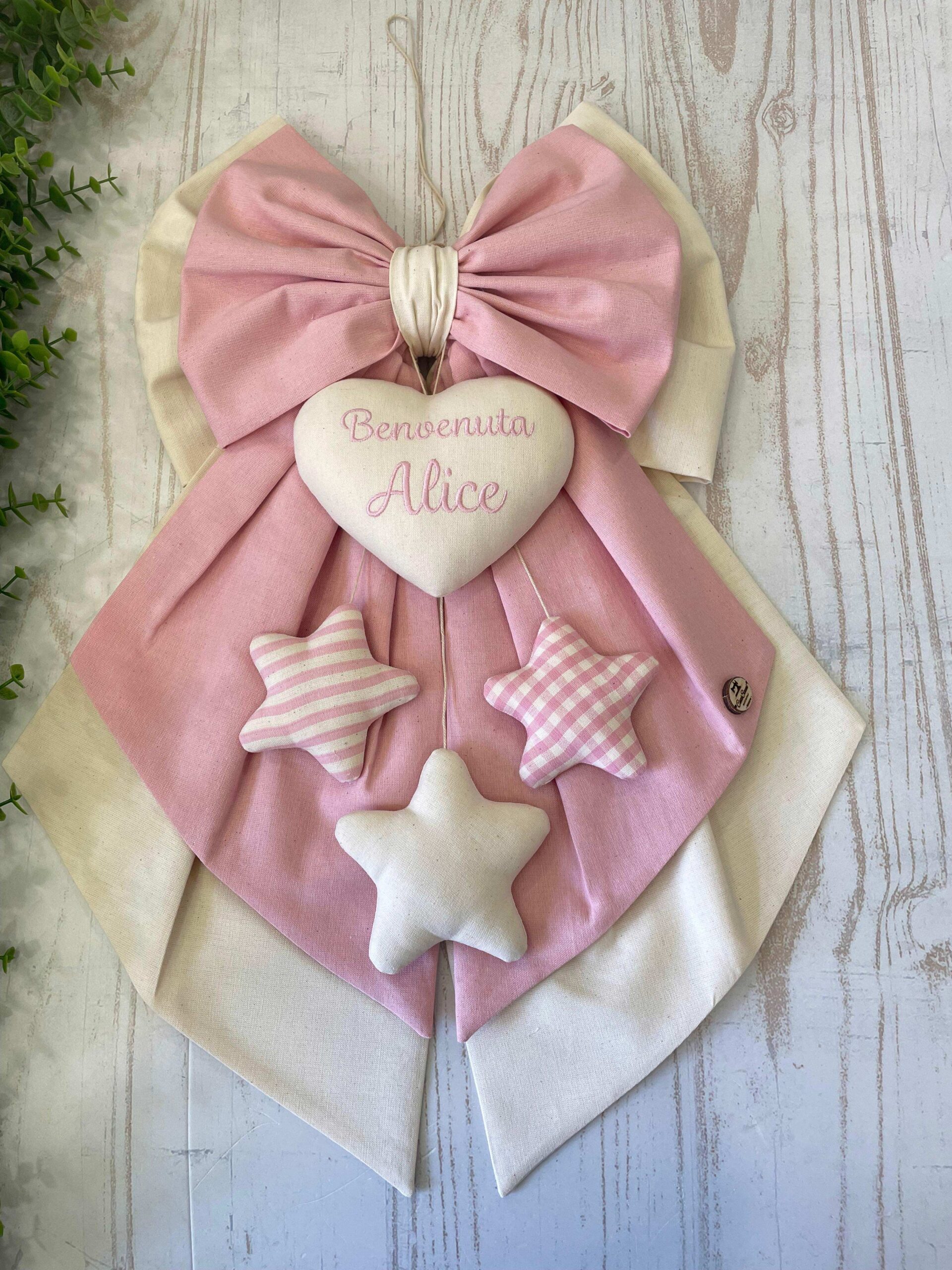 Fiocco Nascita Bimba Rosa Baby e Panna con Ricamo Personalizzato - immagine 7