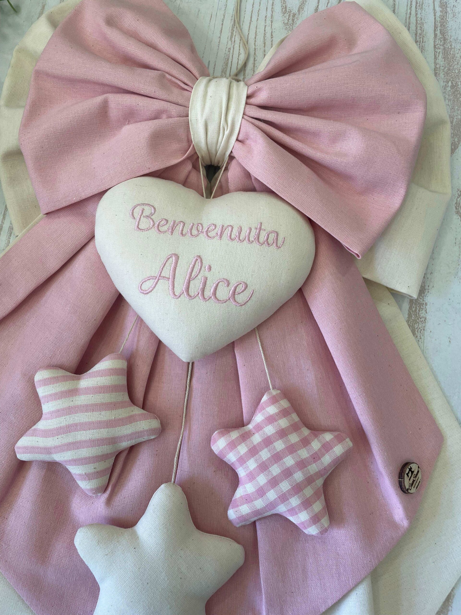 Fiocco Nascita Bimba Rosa Baby e Panna con Ricamo Personalizzato - immagine 8
