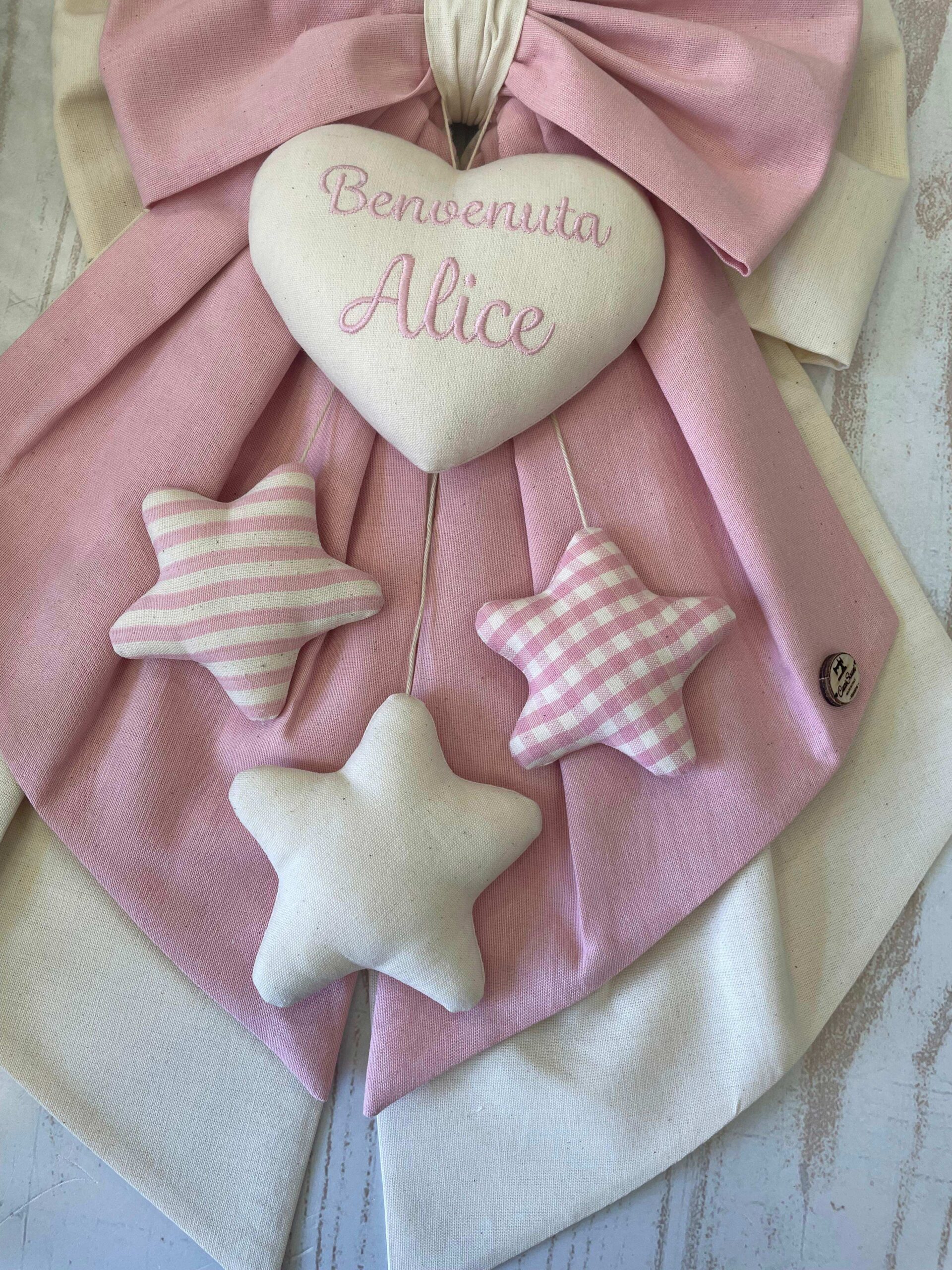 Fiocco Nascita Bimba Rosa Baby e Panna con Ricamo Personalizzato - immagine 9