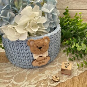 Cestino Tondo Azzurro Polvere con Orsetto