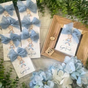 Porta Confetti Personalizzato Teddy Rainbow Blue