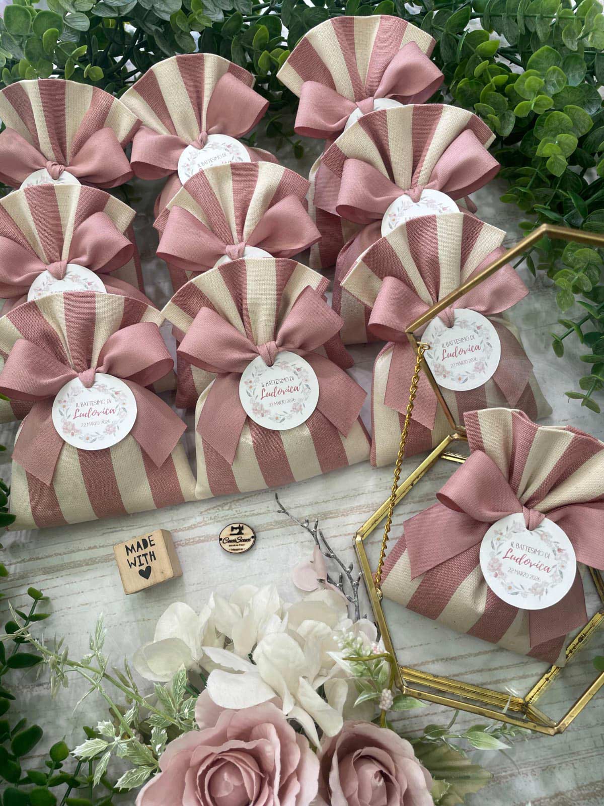 Sacchetto Sartoriale Rosa Antico e Panna con Tag Personalizzato - immagine 13