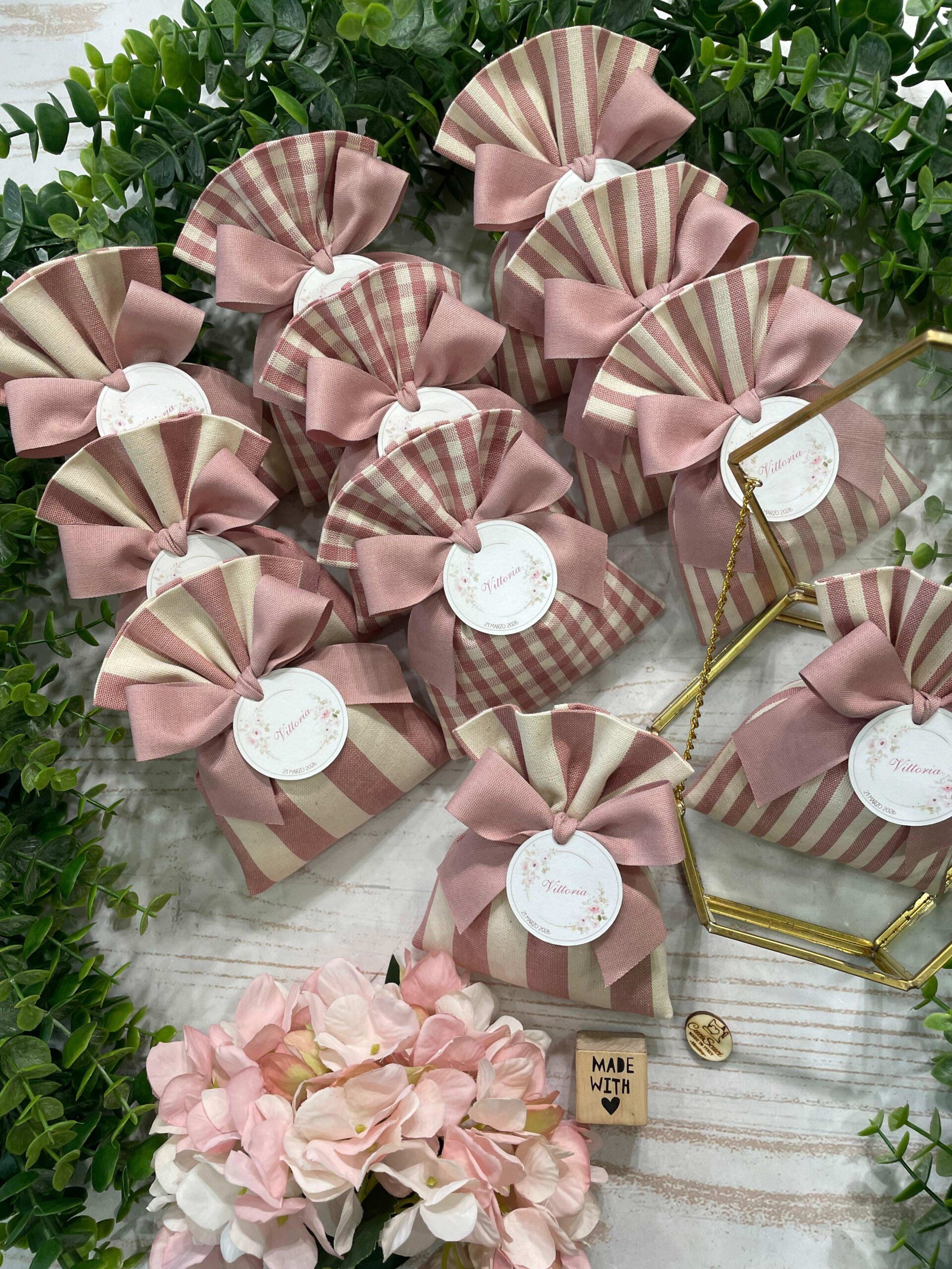 Sacchetto Sartoriale Rosa Antico e Panna con Tag Personalizzato