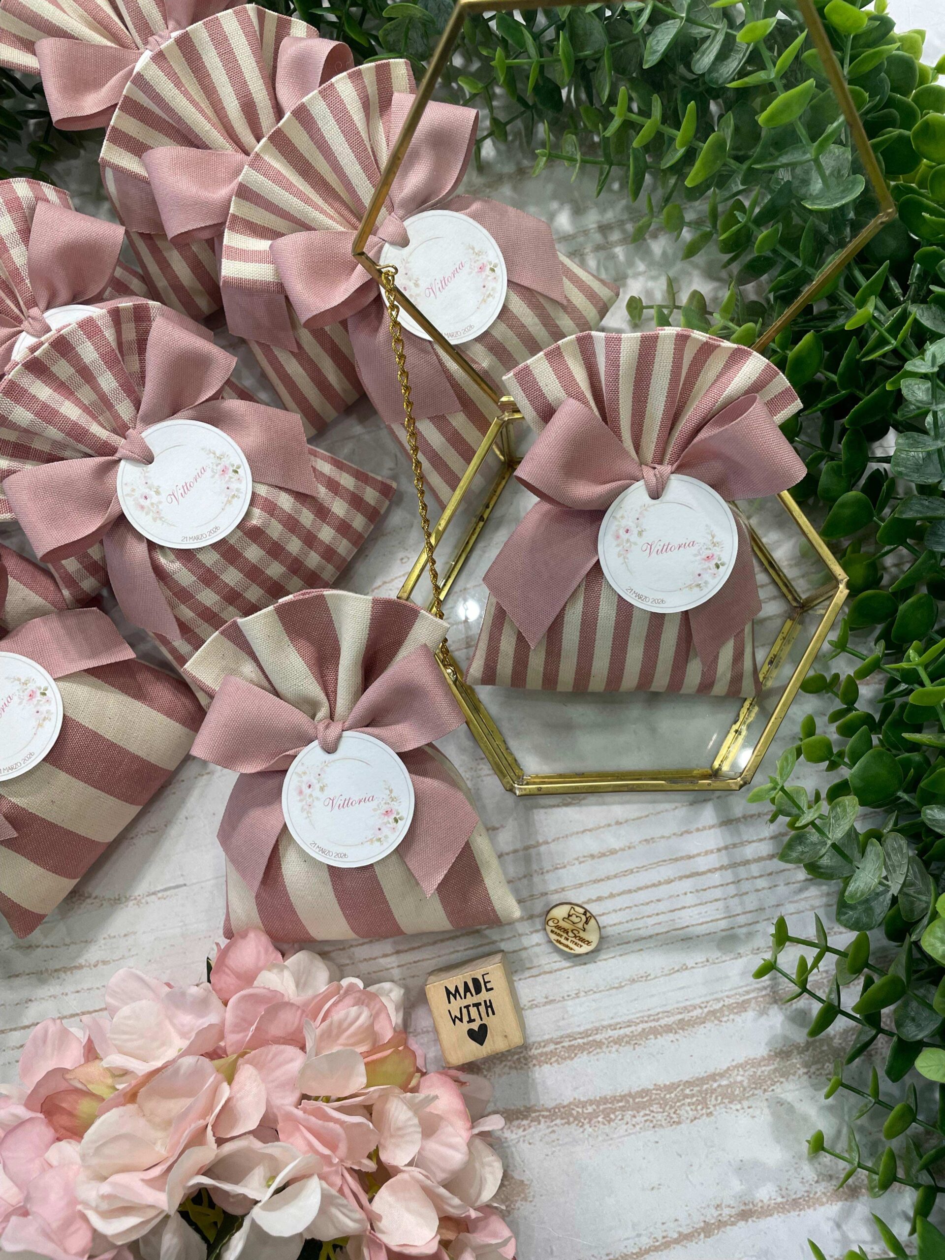 Sacchetto Sartoriale Rosa Antico e Panna con Tag Personalizzato - immagine 2