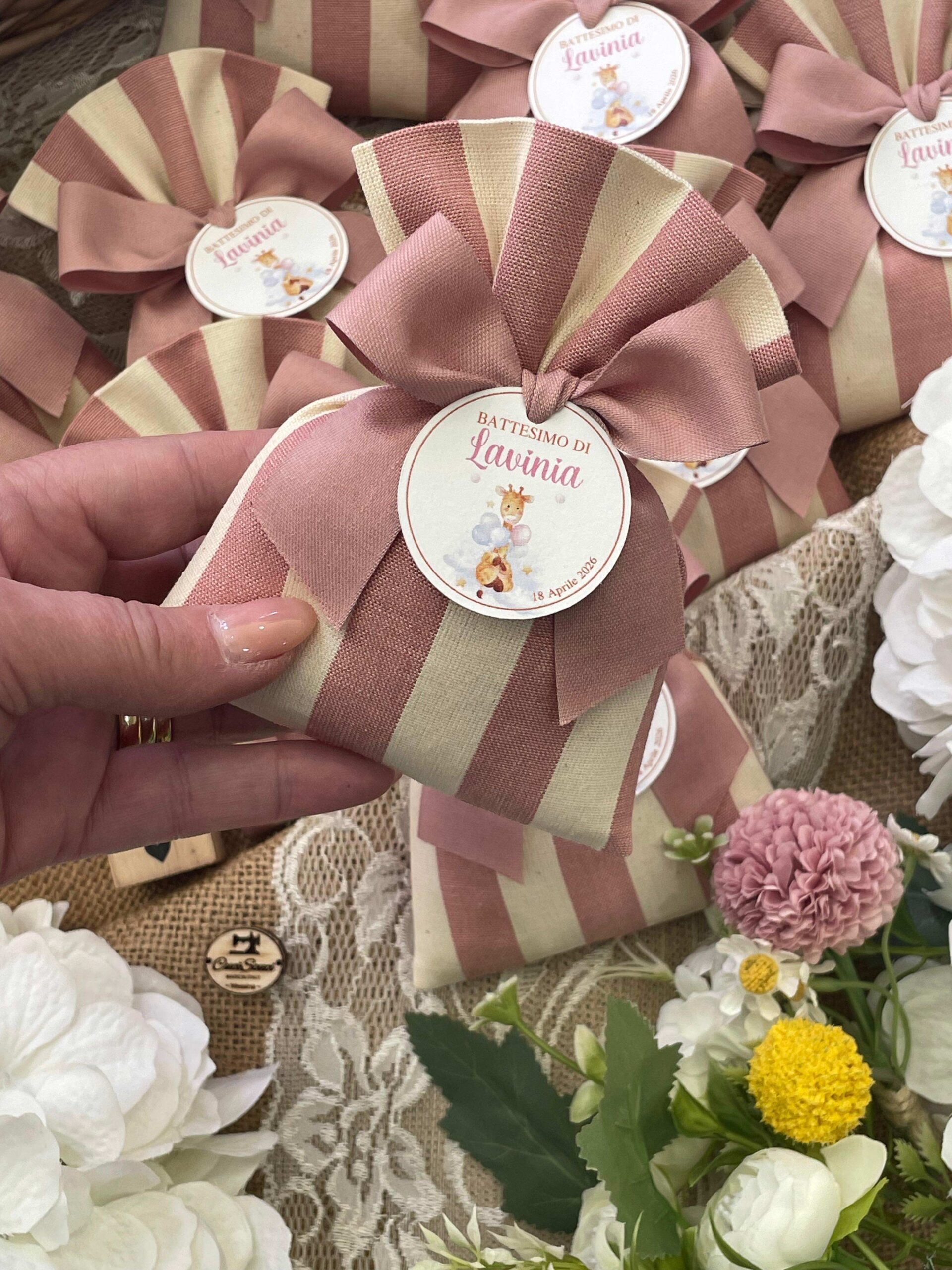 Sacchetto Sartoriale Rosa Antico e Panna con Tag Personalizzato - immagine 10