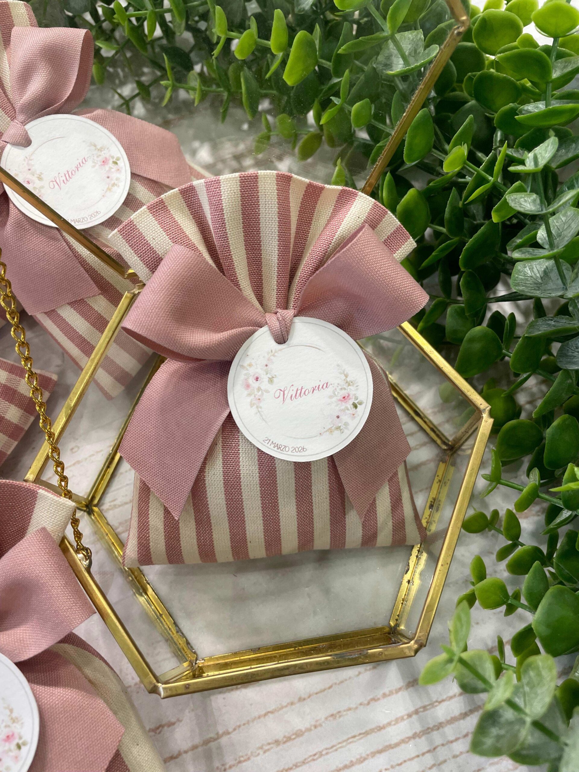 Sacchetto Sartoriale Rosa Antico e Panna con Tag Personalizzato - immagine 3