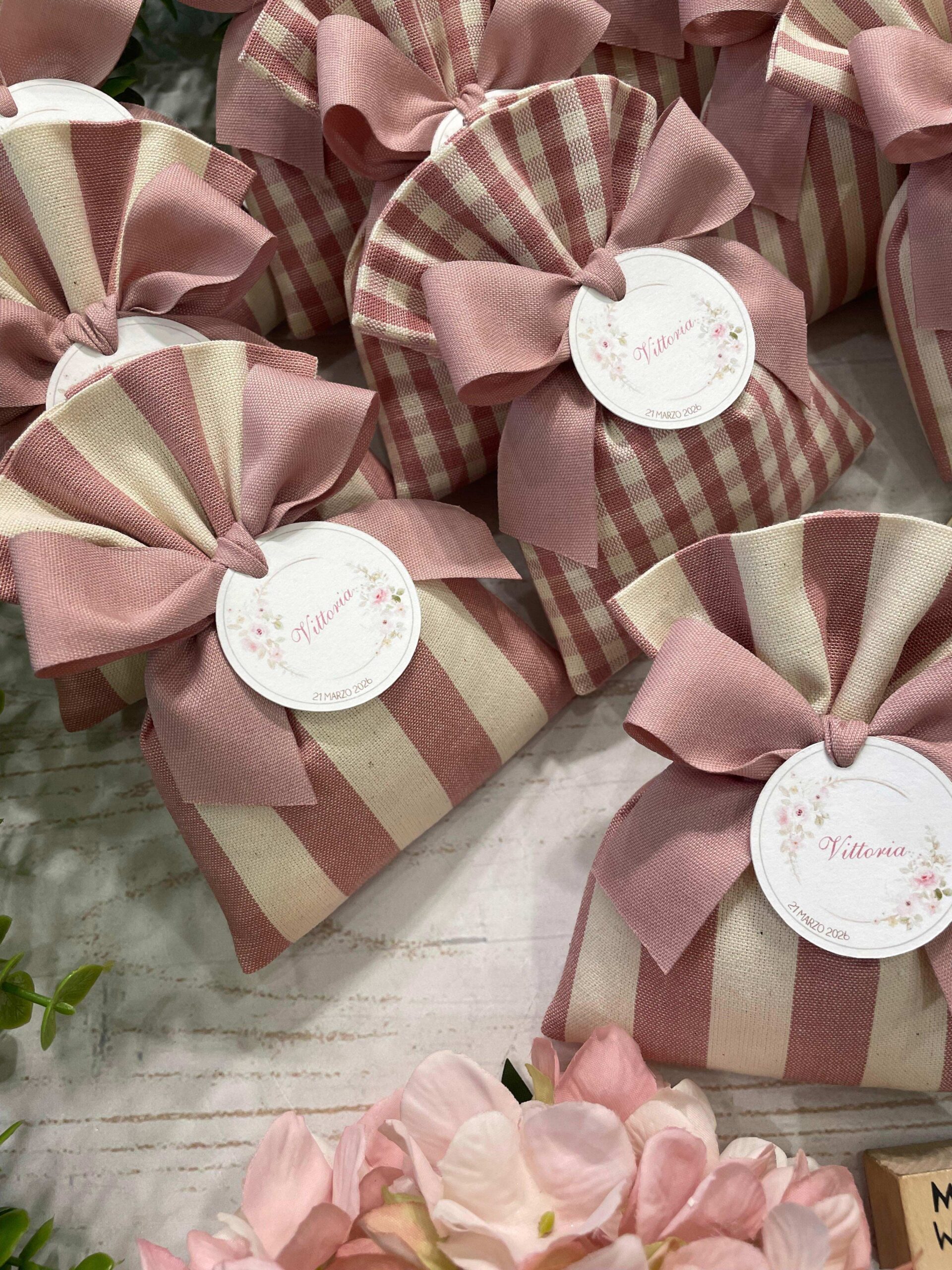 Sacchetto Sartoriale Rosa Antico e Panna con Tag Personalizzato - immagine 4