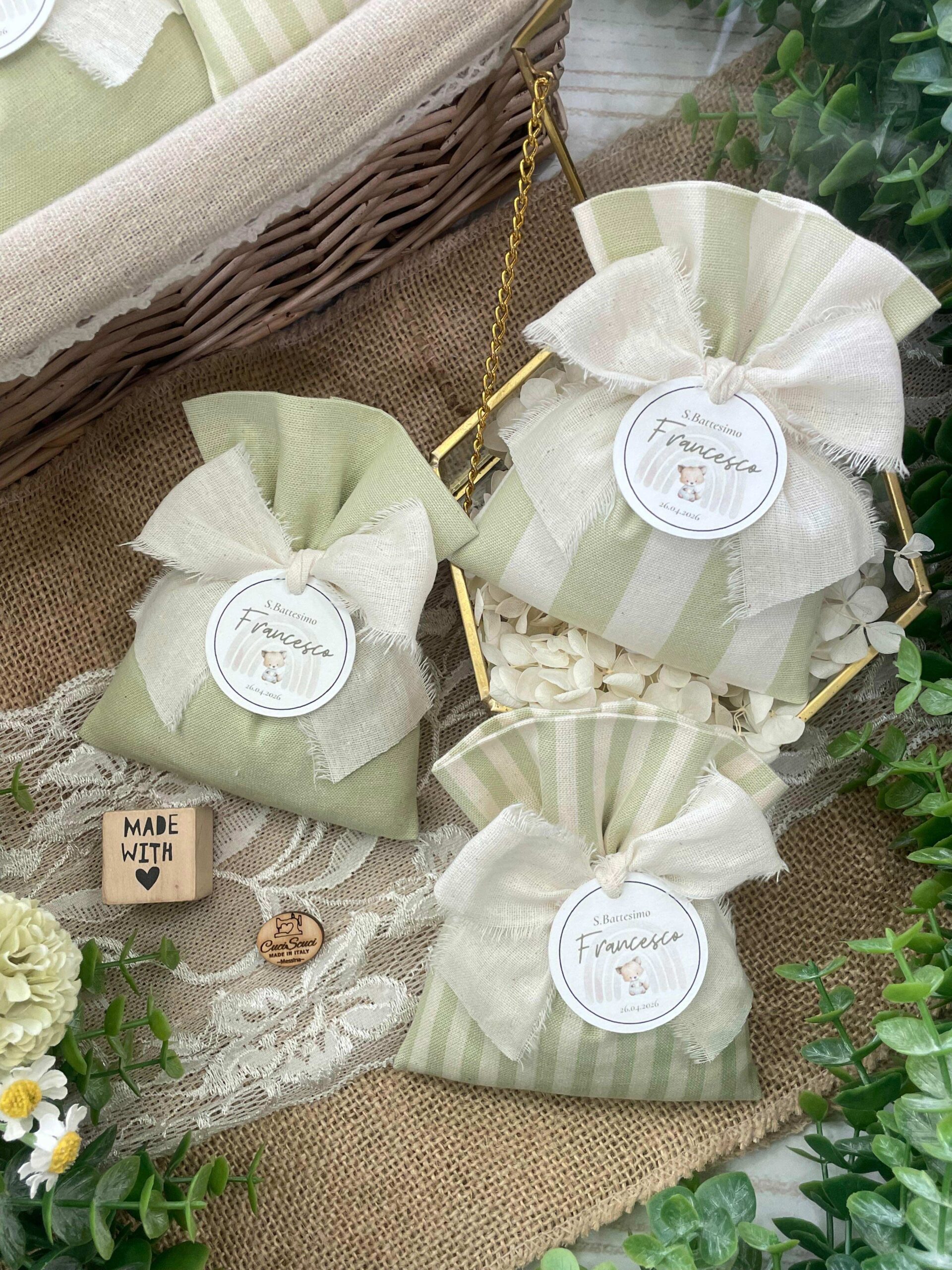 Sacchetto Sartoriale Verde Olio con Tag Personalizzato