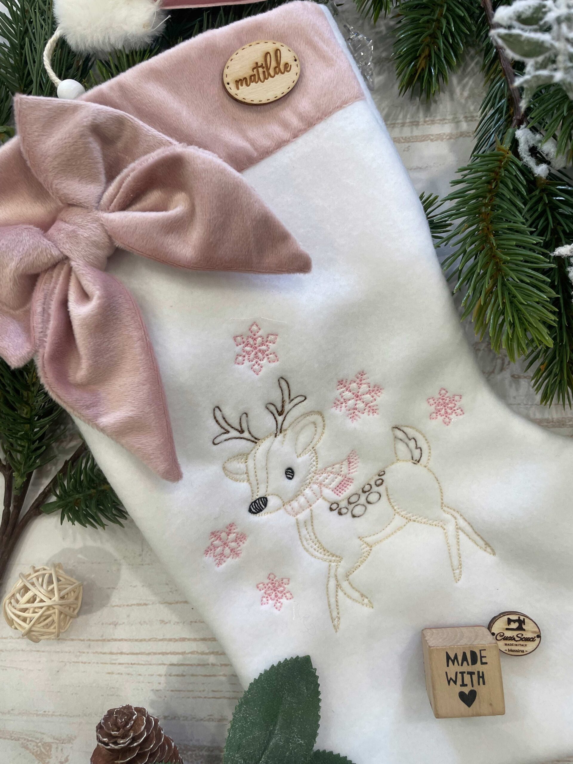 Calza Natalizia con Ricamo Cerbiatto - immagine 3