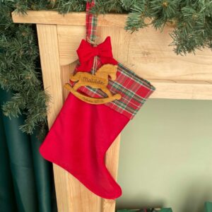 Calza Natalizia in Velluto con Cavallino a Dondolo Personalizzato