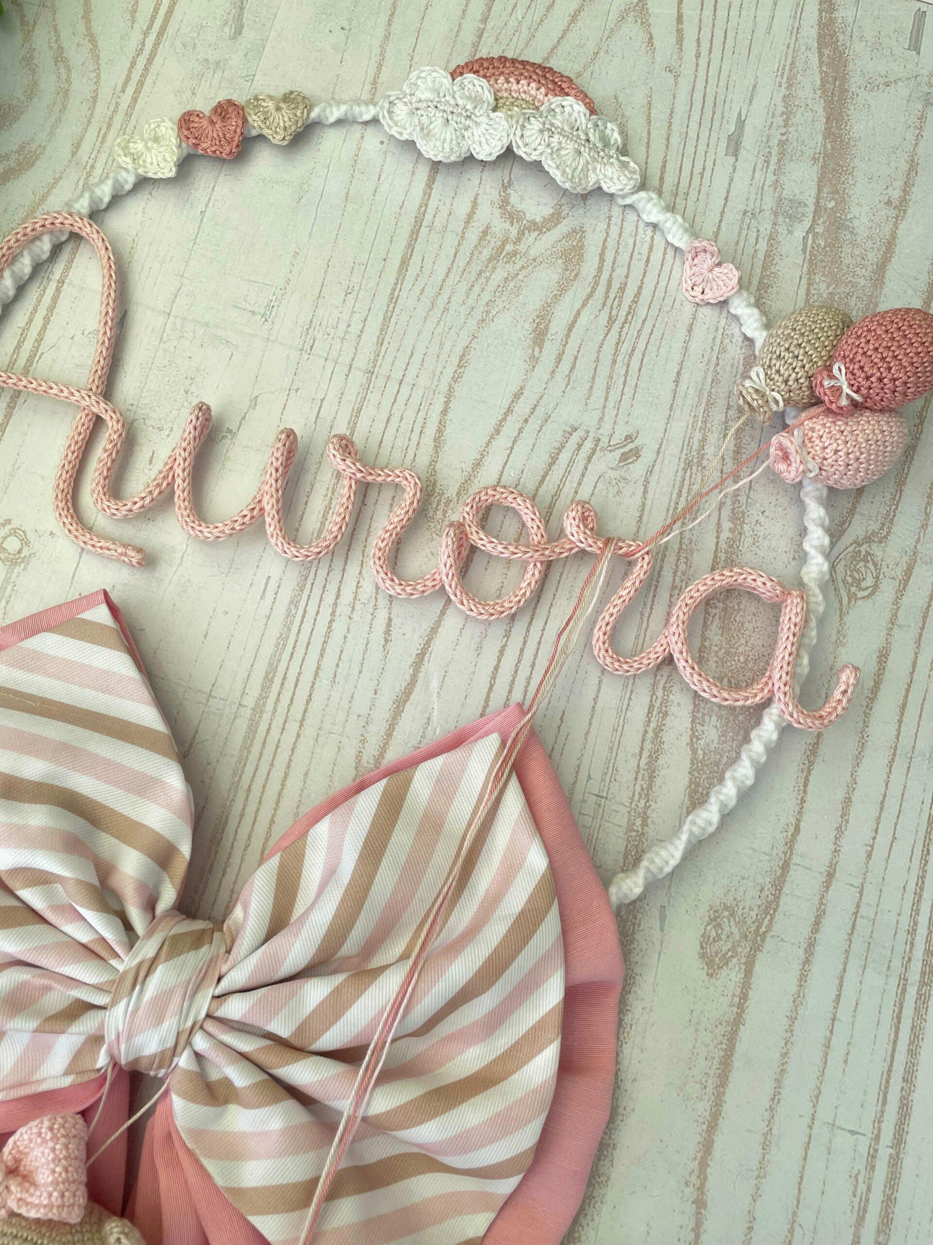 Fiocco Nascita Rosa Con Doppio Fiocco Nome In Tricotin Macram E 