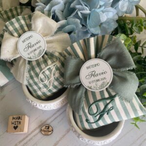 Bomboniera con Sacchetto Sartoriale e Vasetto in Porcellana